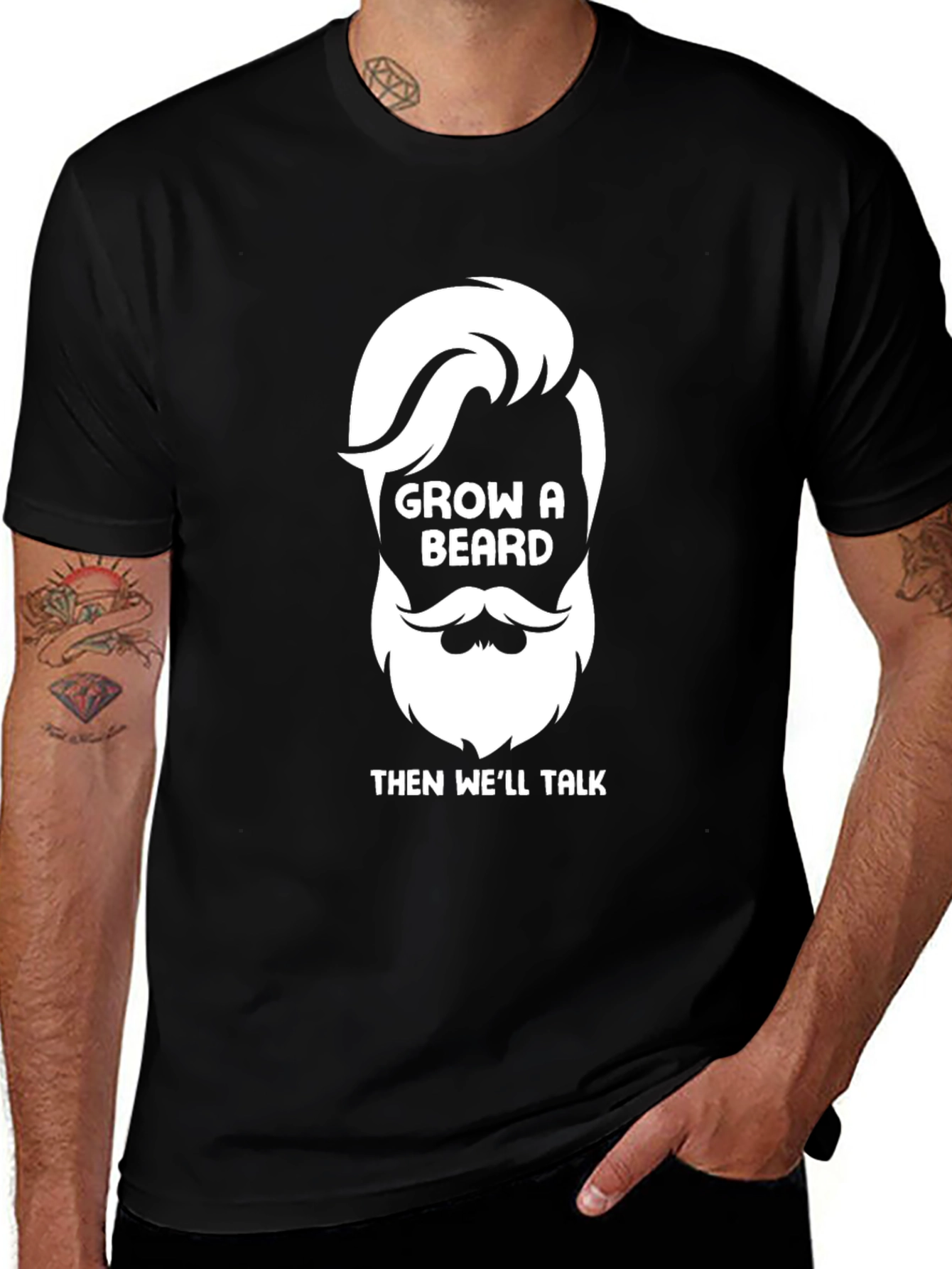 Variant 8 of Grow A Beard Slogan Tee - Black