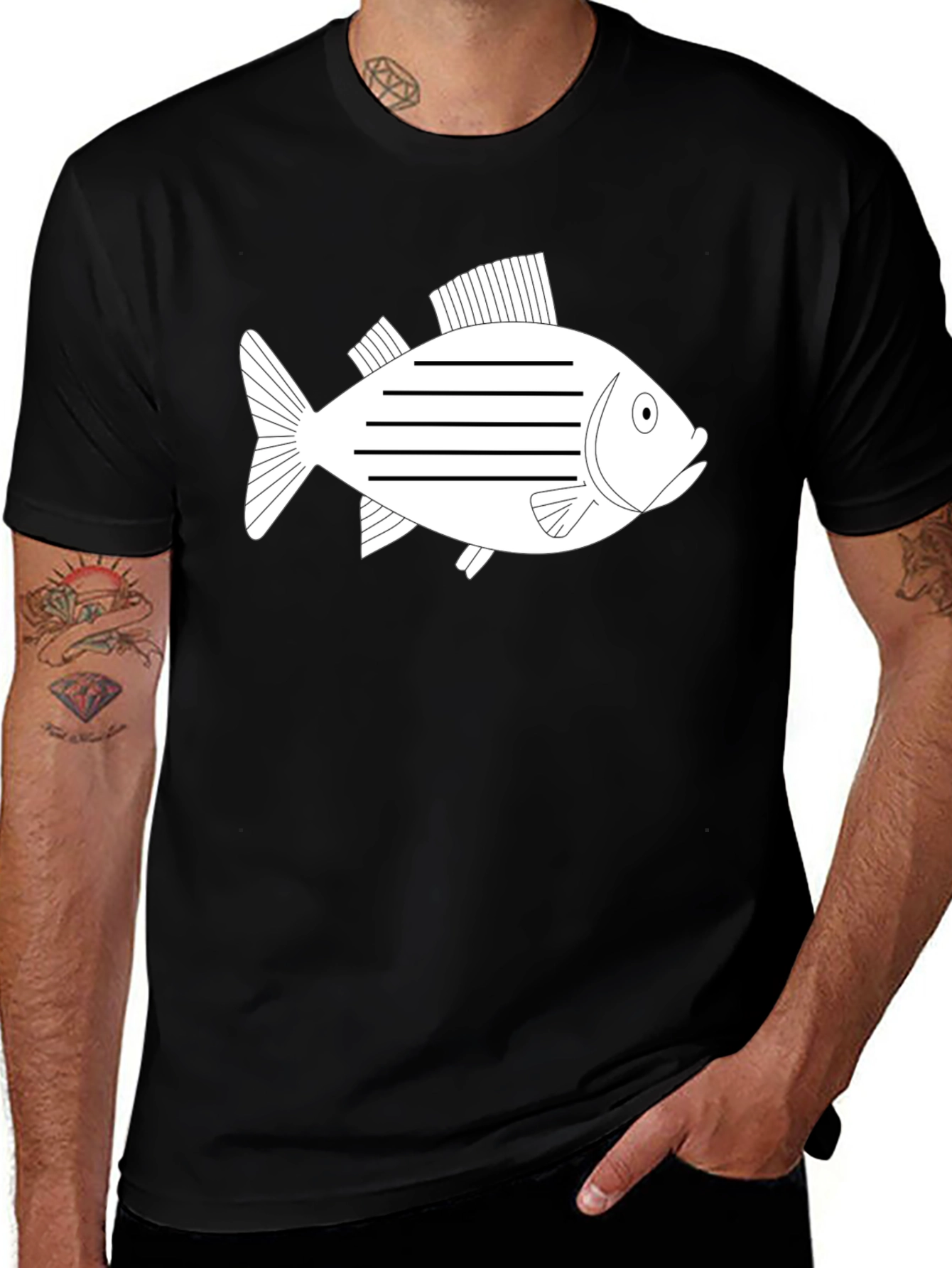Variant 22 of Striped Fish Graphic Tee - Black