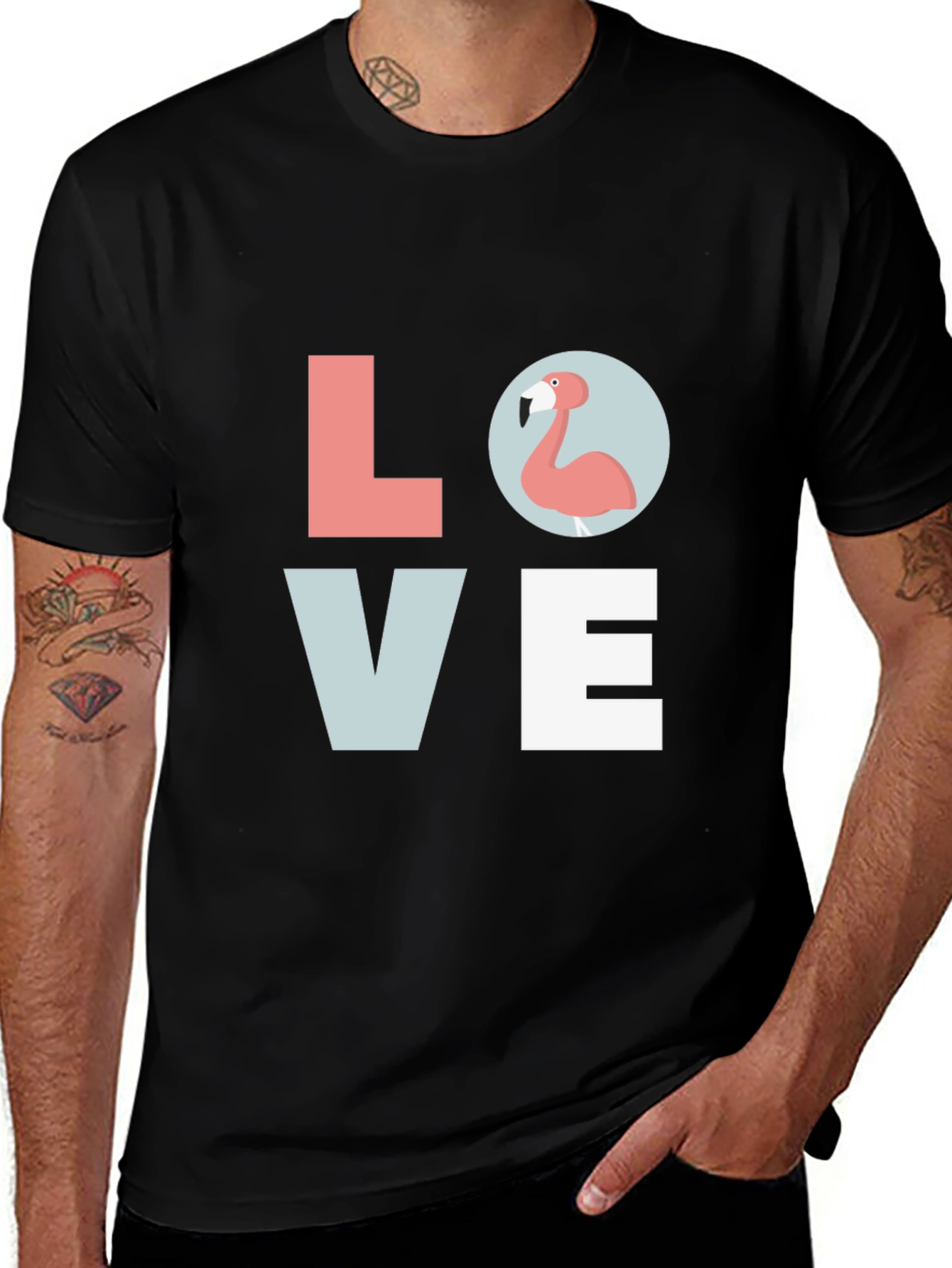 Variant 3 of Flamingo LOVE Graphic Black T-Shirt