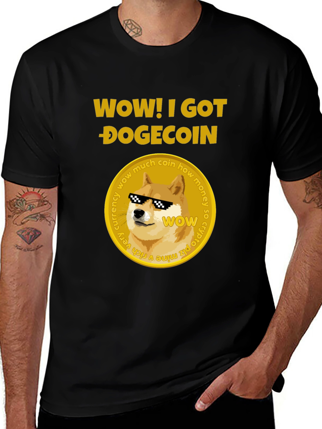 Wow! I Got Dogecoin Black T-Shirt