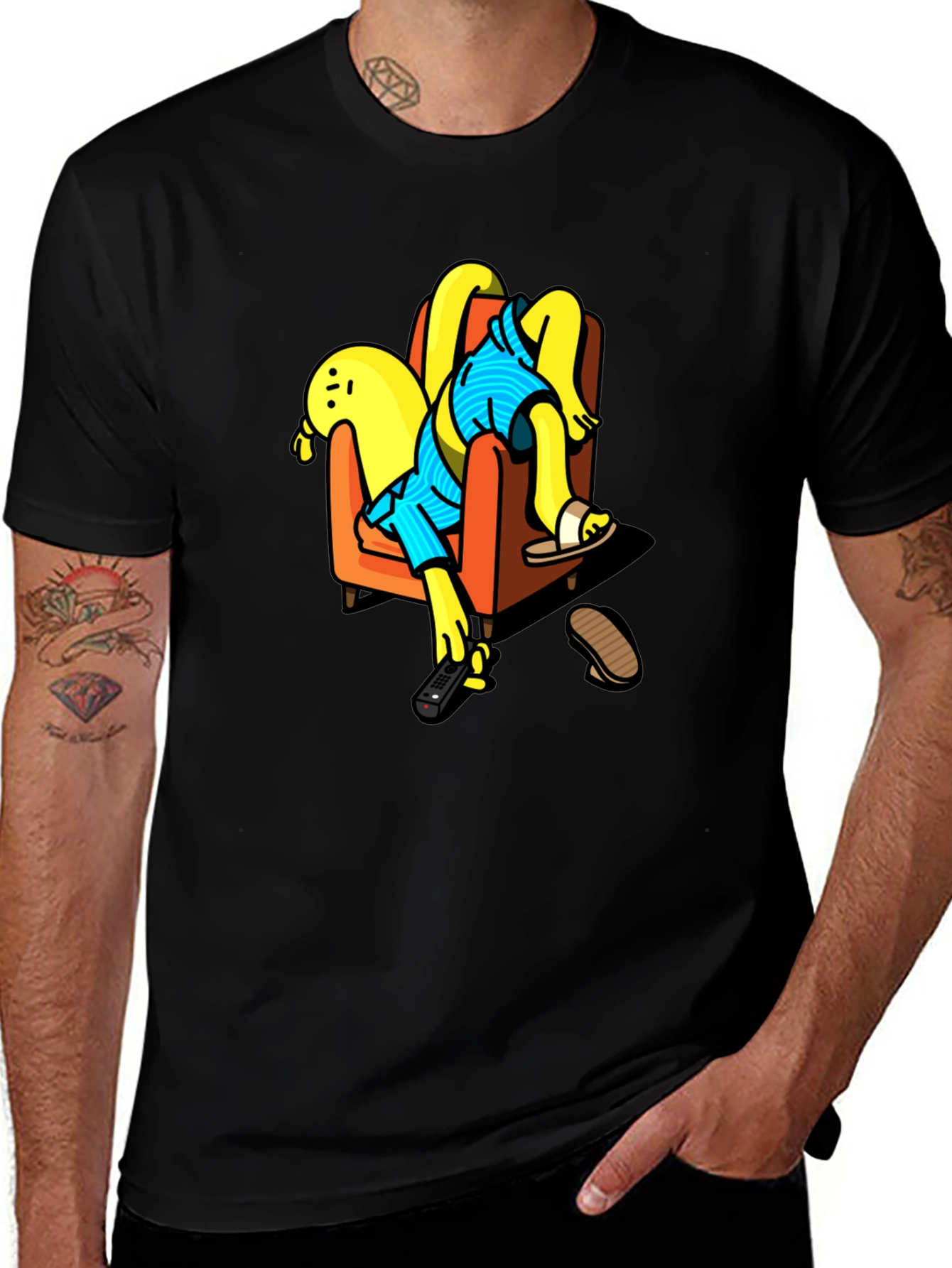 Variant 13 of Funny Cartoon Character Relaxing Black T-Shirt