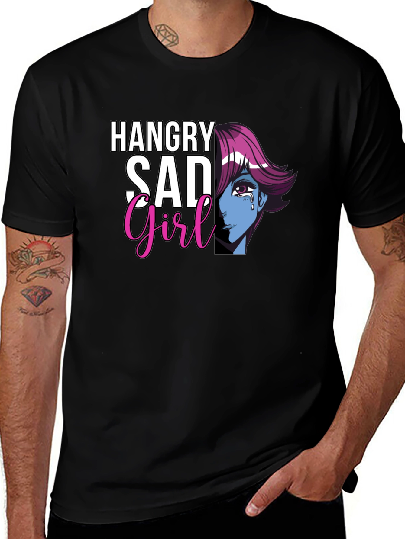 Variant 13 of Hangry Sad Girl Graphic Tee - Black Cotton Blend