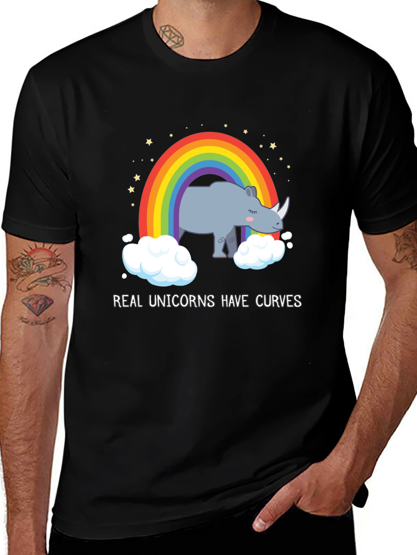 Variant 20 of Real Unicorns Have Curves Funny Rhino Graphic Tee