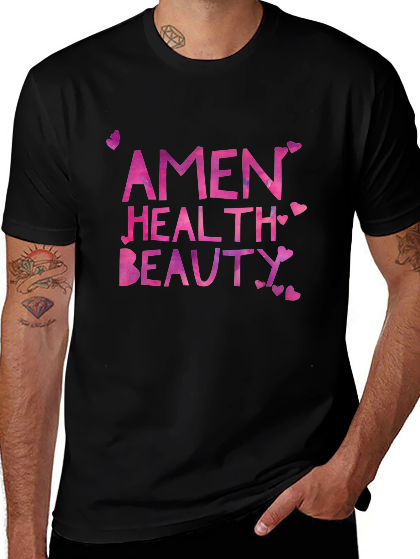 Variant 19 of Amen Health Beauty Pink Graphic Black T-Shirt