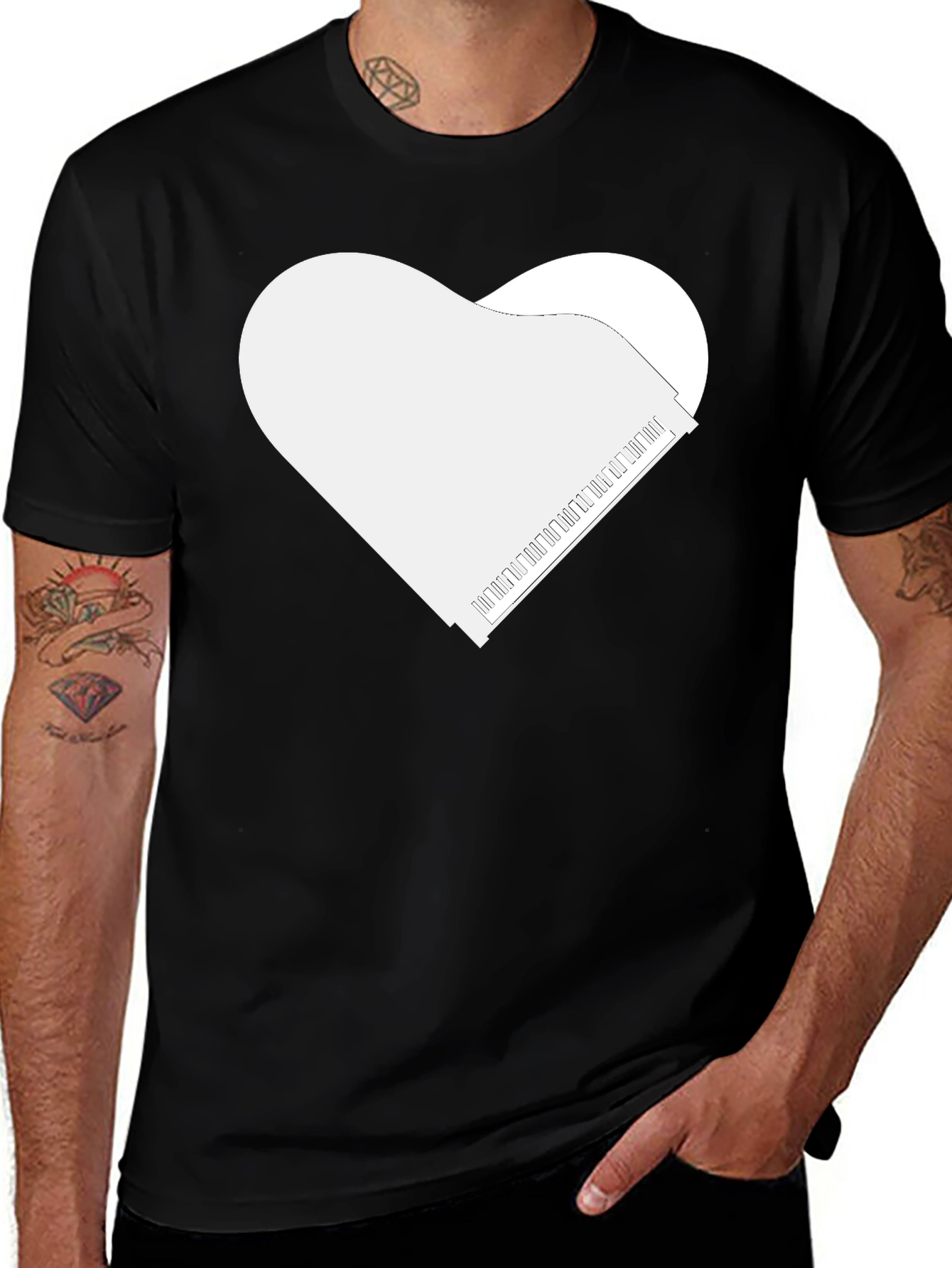 Variant 5 of Piano Heart Tee - Music Lover's Black T-Shirt