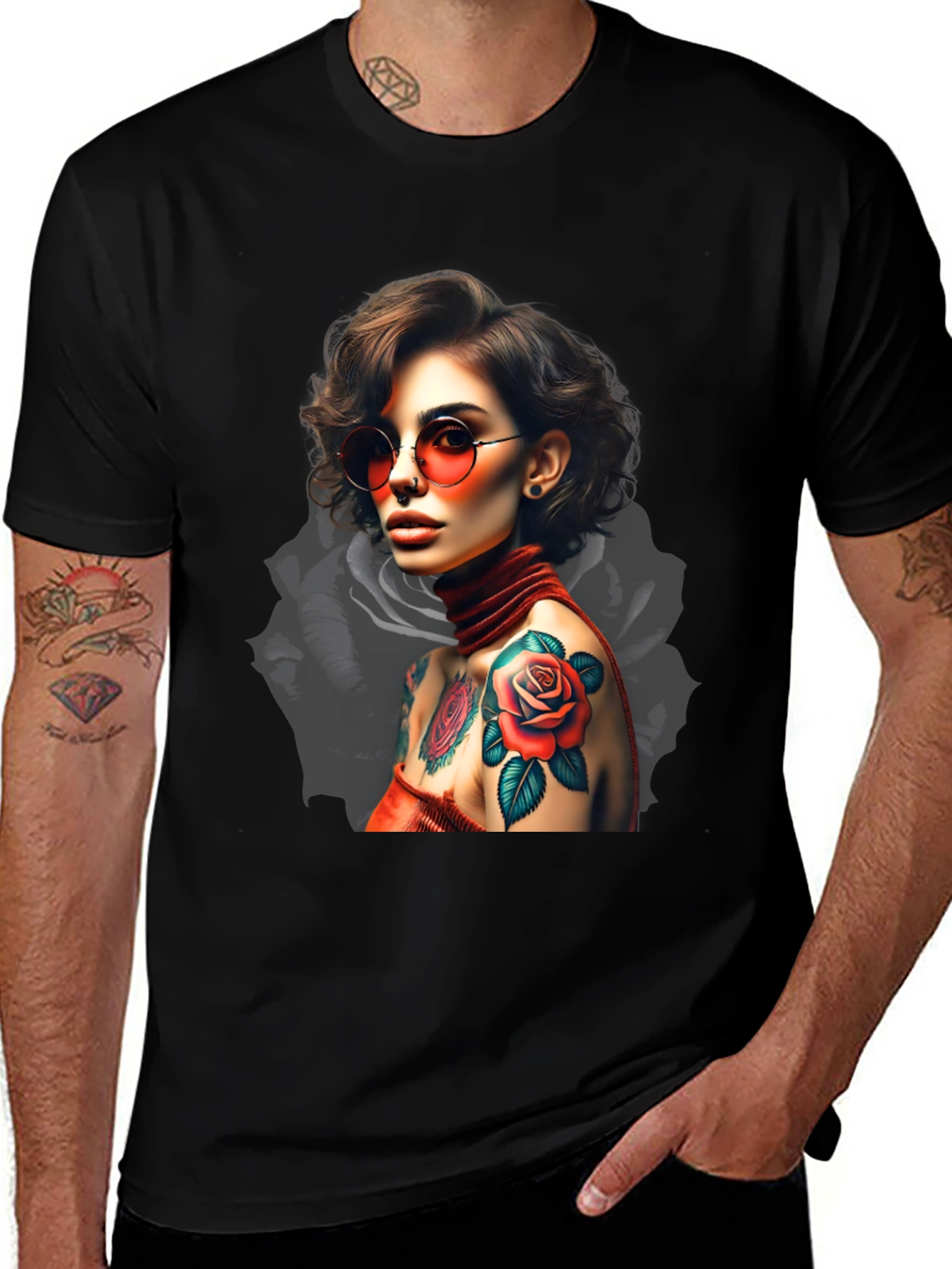 Variant 10 of Rose Tattoo Graphic T-Shirt - Edgy Style