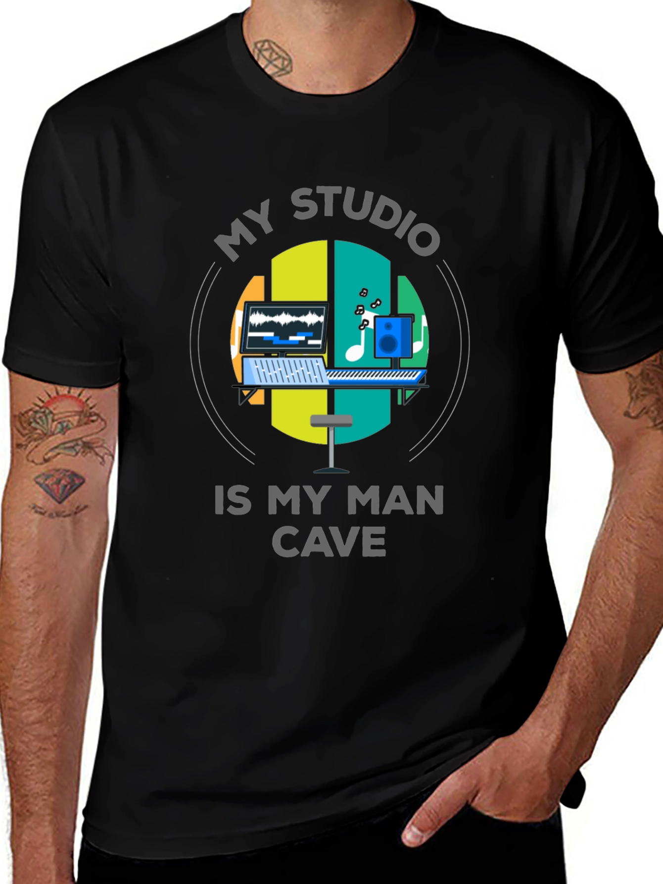 Variant 14 of My Studio Is My Man Cave Black T-Shirt Music Lover Tee