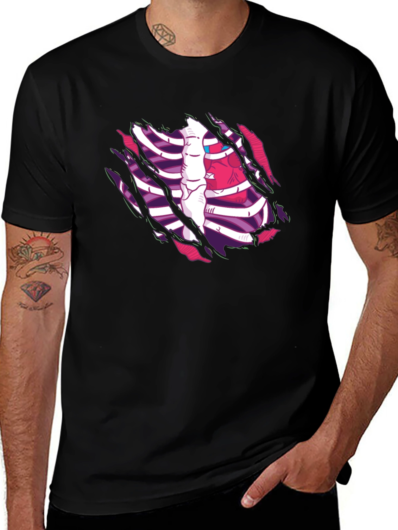 Variant 18 of Men's Black Ribcage Graphic T-Shirt
