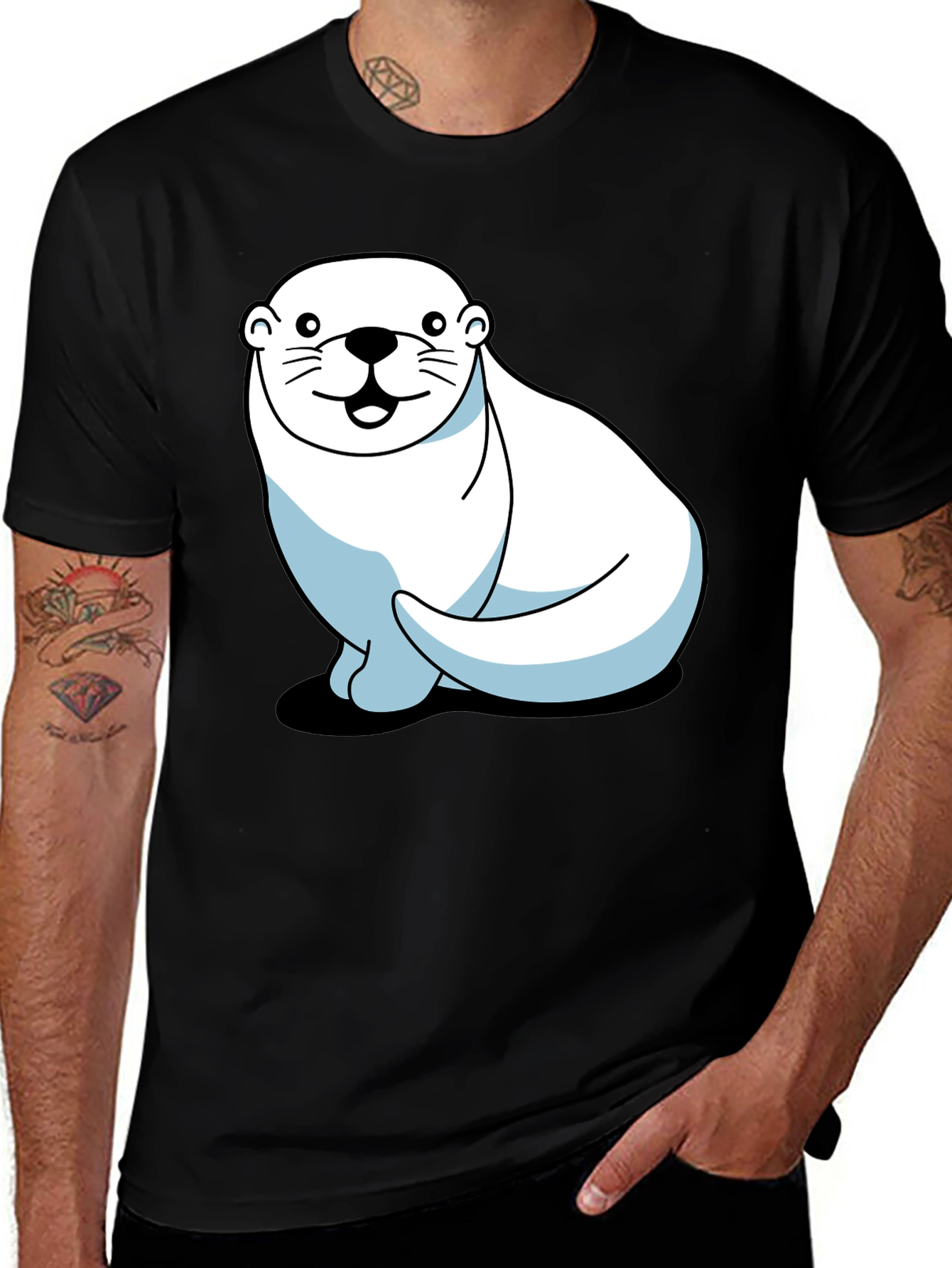 Variant 4 of Cute Cartoon Otter Graphic Tee - Black