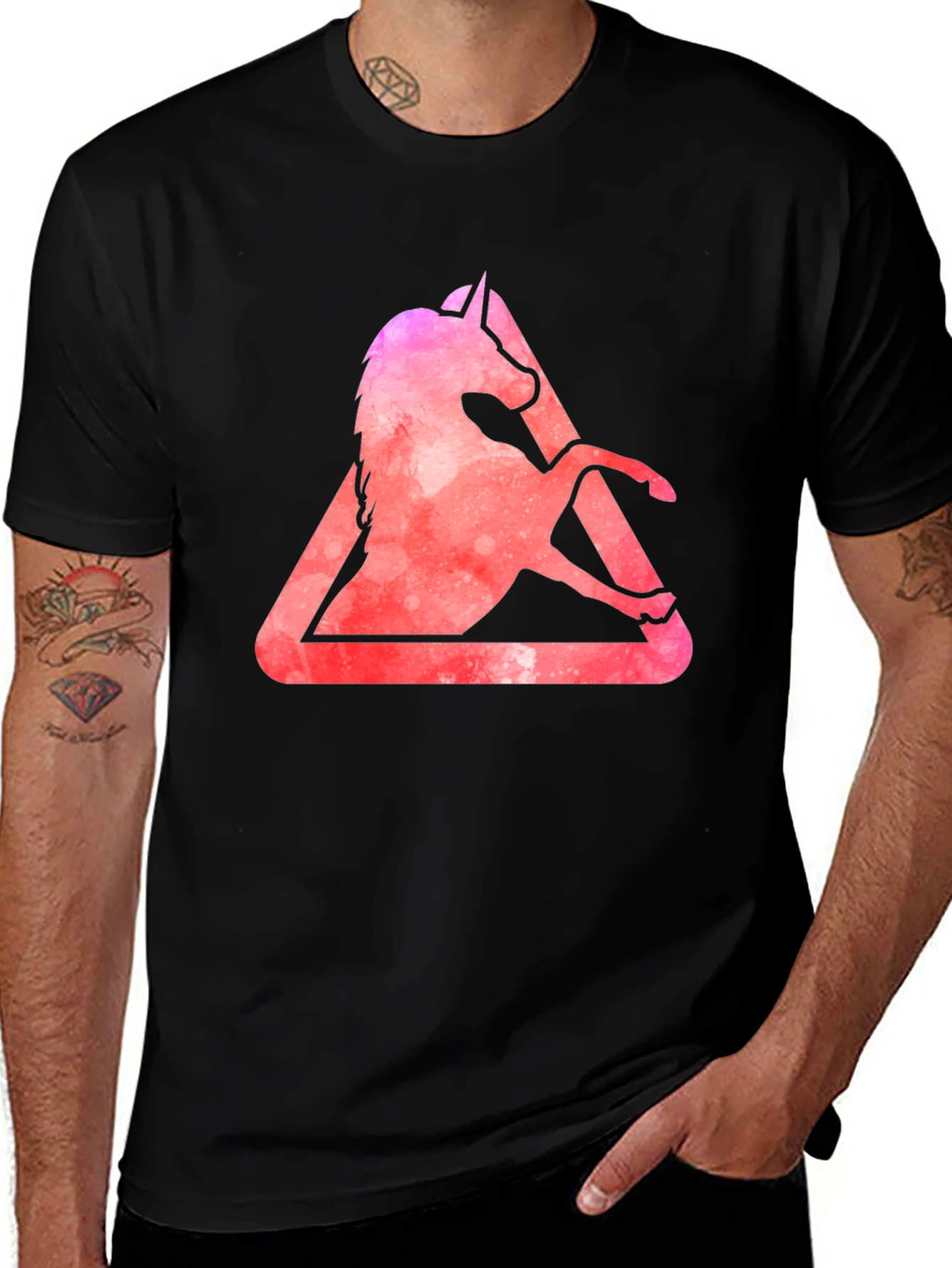 Variant 3 of Unicorn Triangle Graphic Tee - Stylish Men's Black T-Shirt