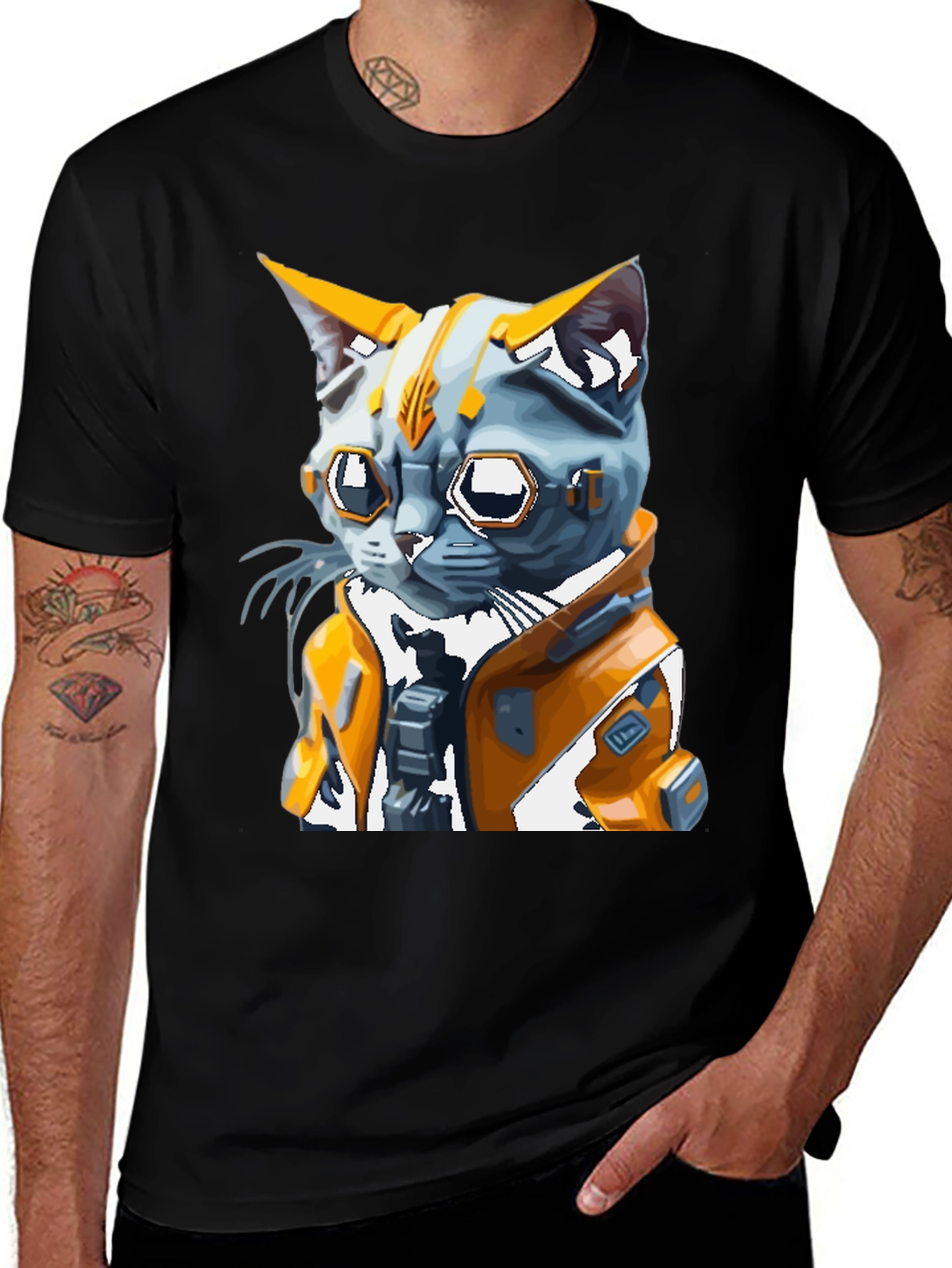 Variant 19 of Cyberpunk Cat T-Shirt - Futuristic Feline Design