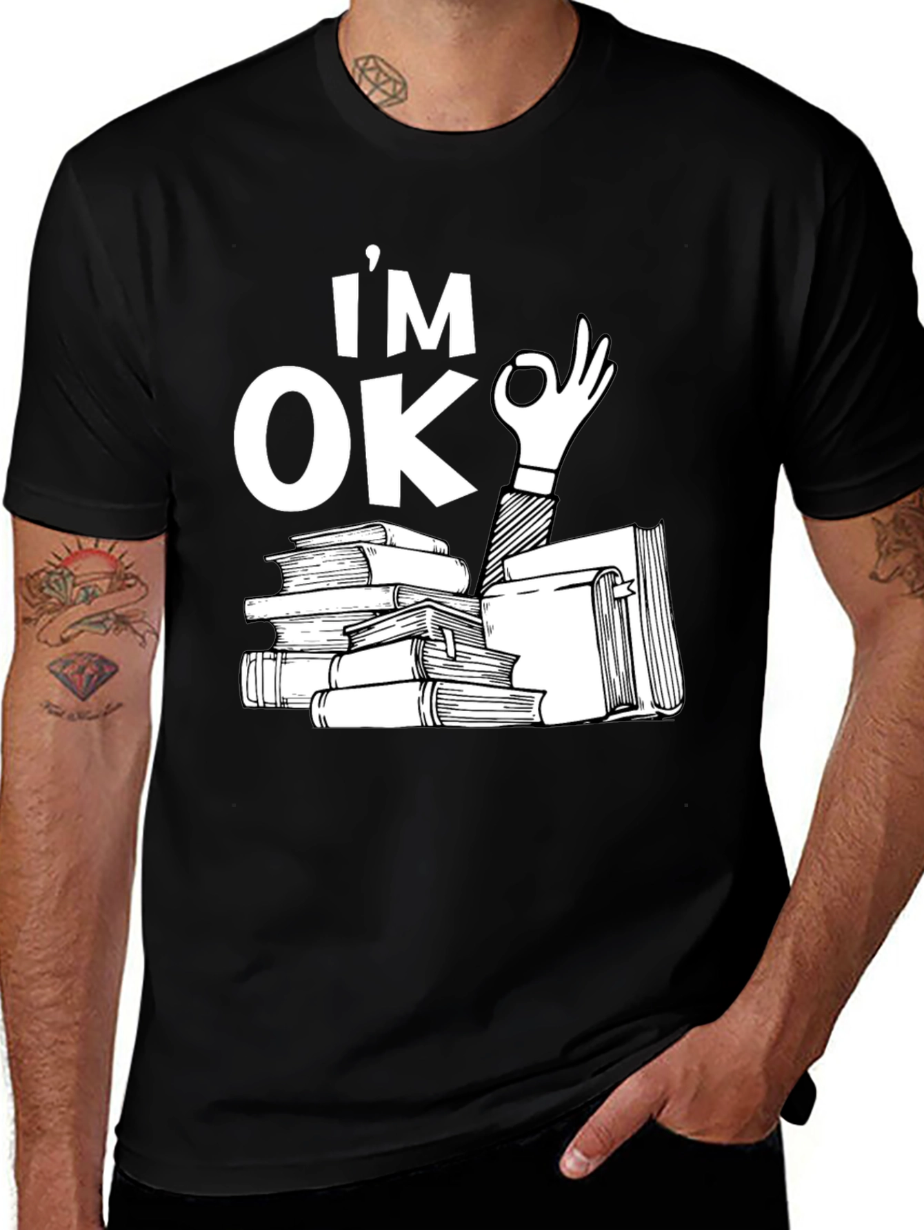 Variant 28 of I'm OK Books Black T-Shirt - Reading Lover
