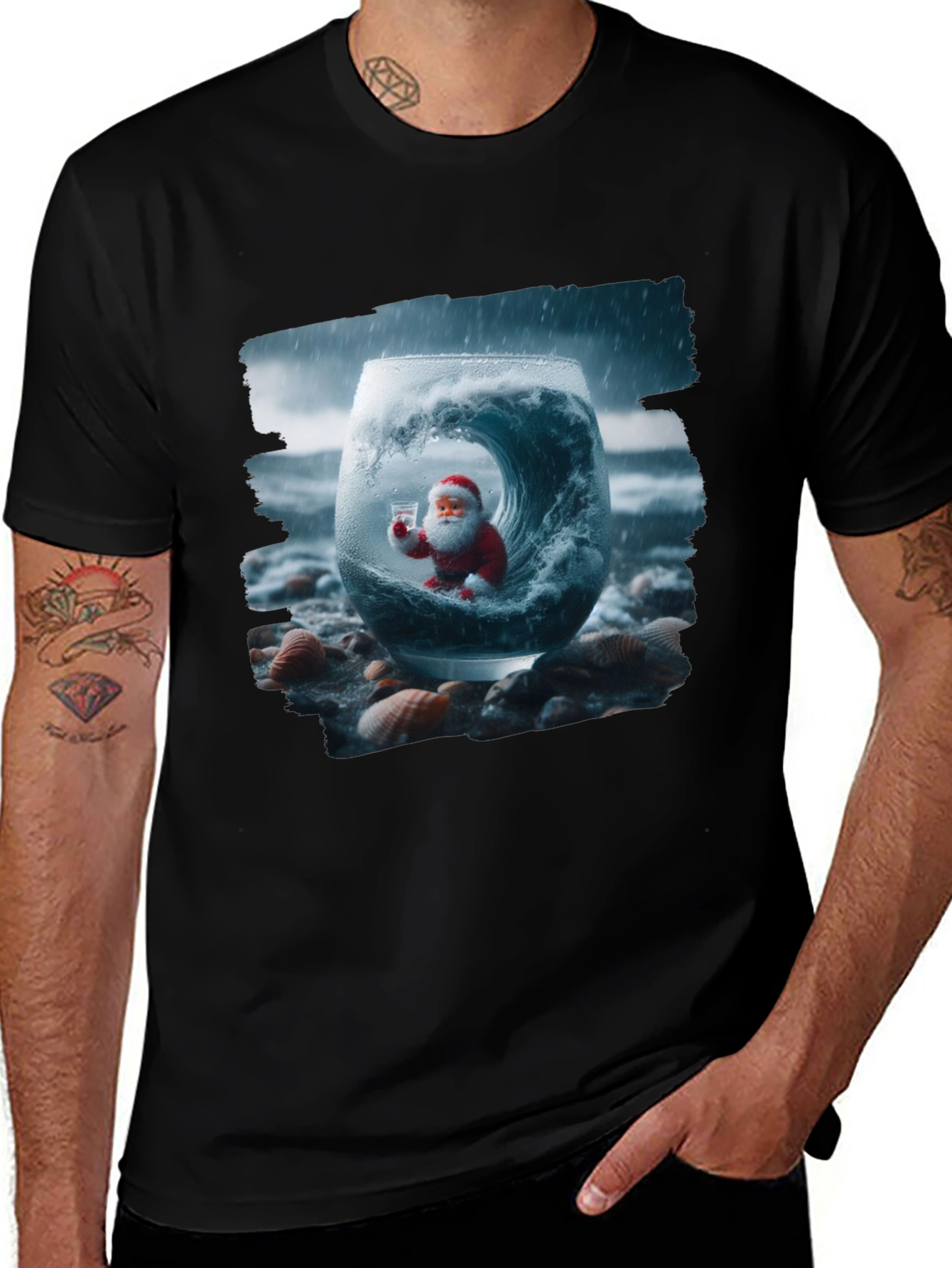 Variant 28 of Santa in a Wave T-Shirt - Coastal Christmas