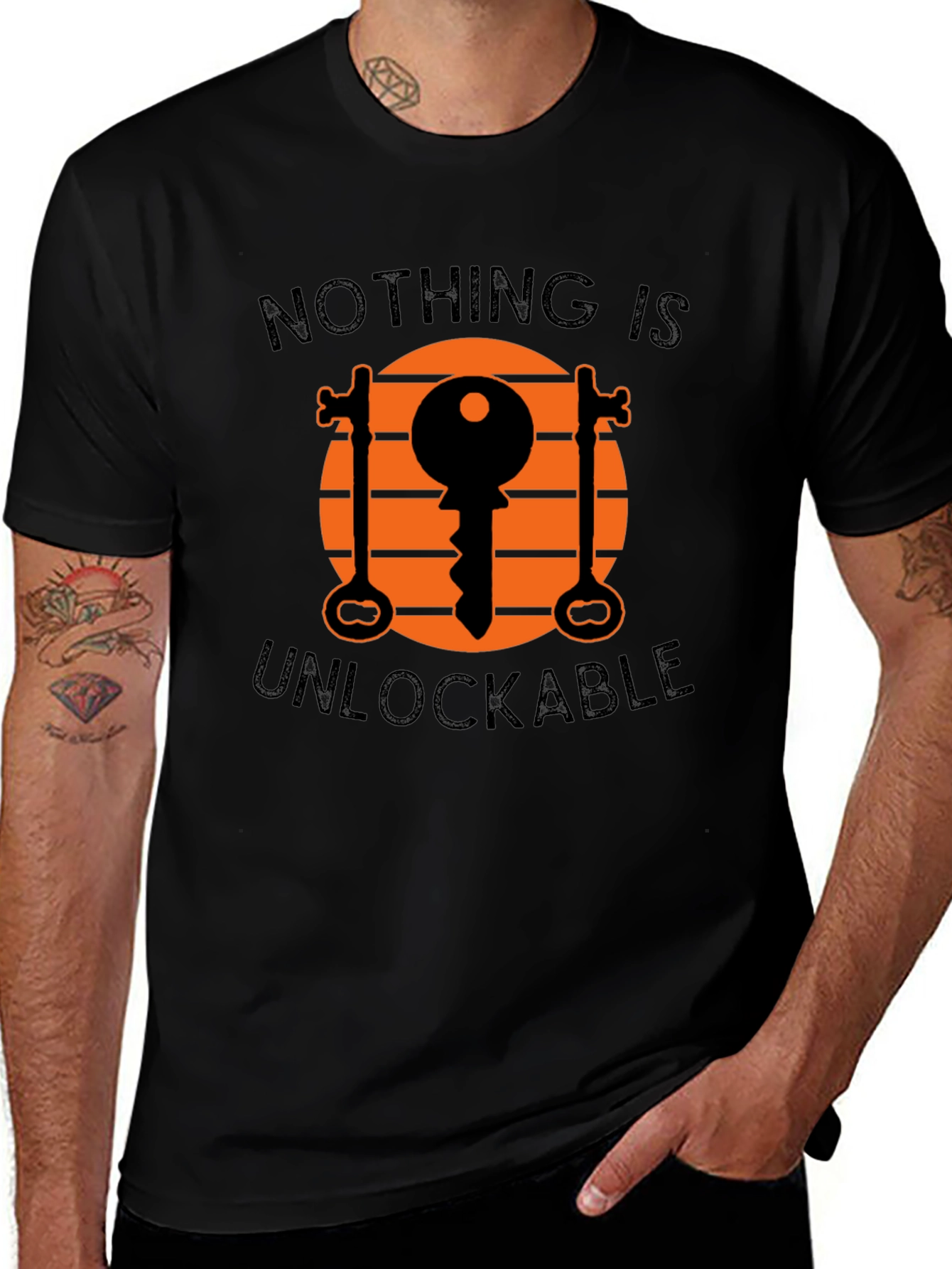Black Unlockable Graphic Tee - Novelty Key Design T-Shirt main image