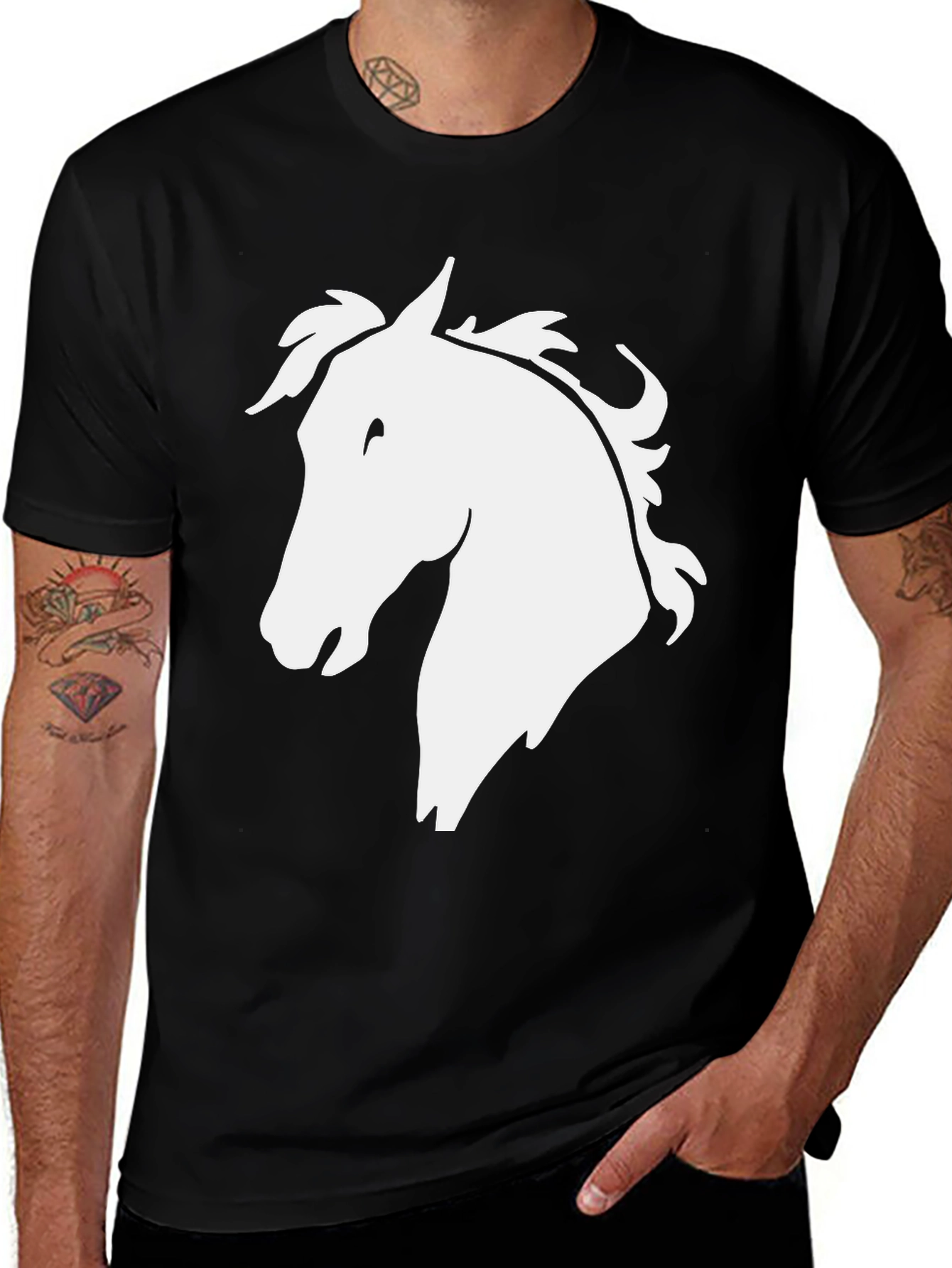 Variant 29 of Horse Head Graphic Tee - Black Cotton T-Shirt