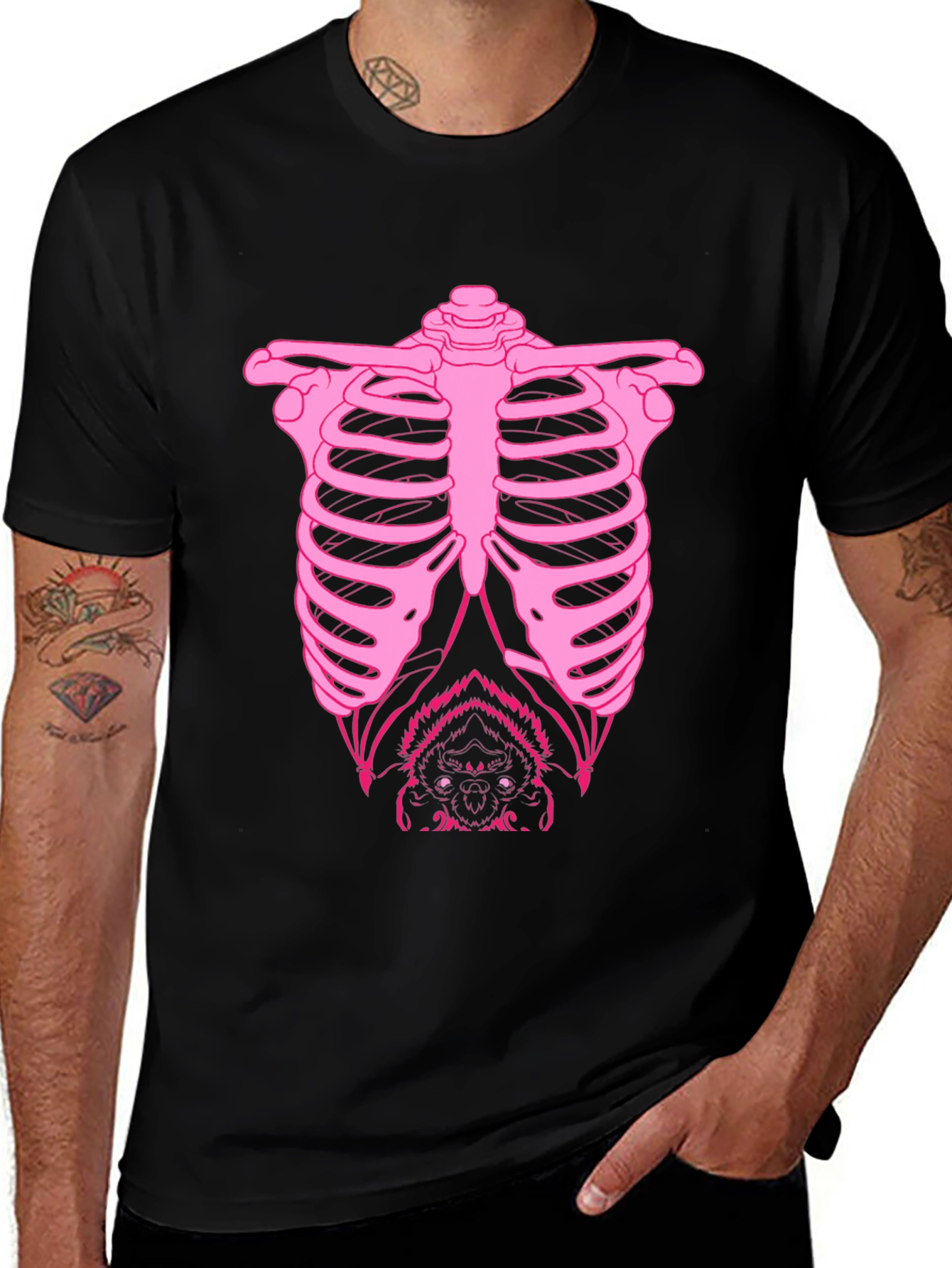 Bat Ribcage Graphic Tee - Black