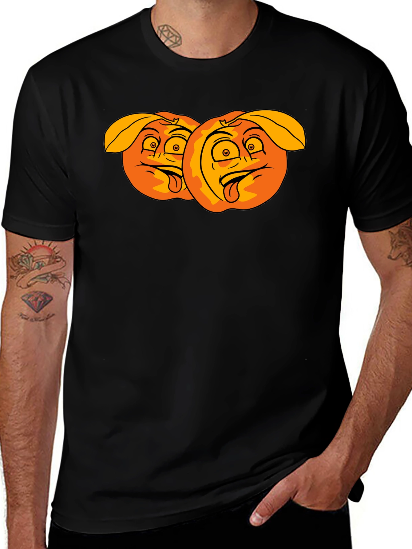 Variant 11 of Funny Peach Emoji Graphic Tee - Black Cotton Shirt