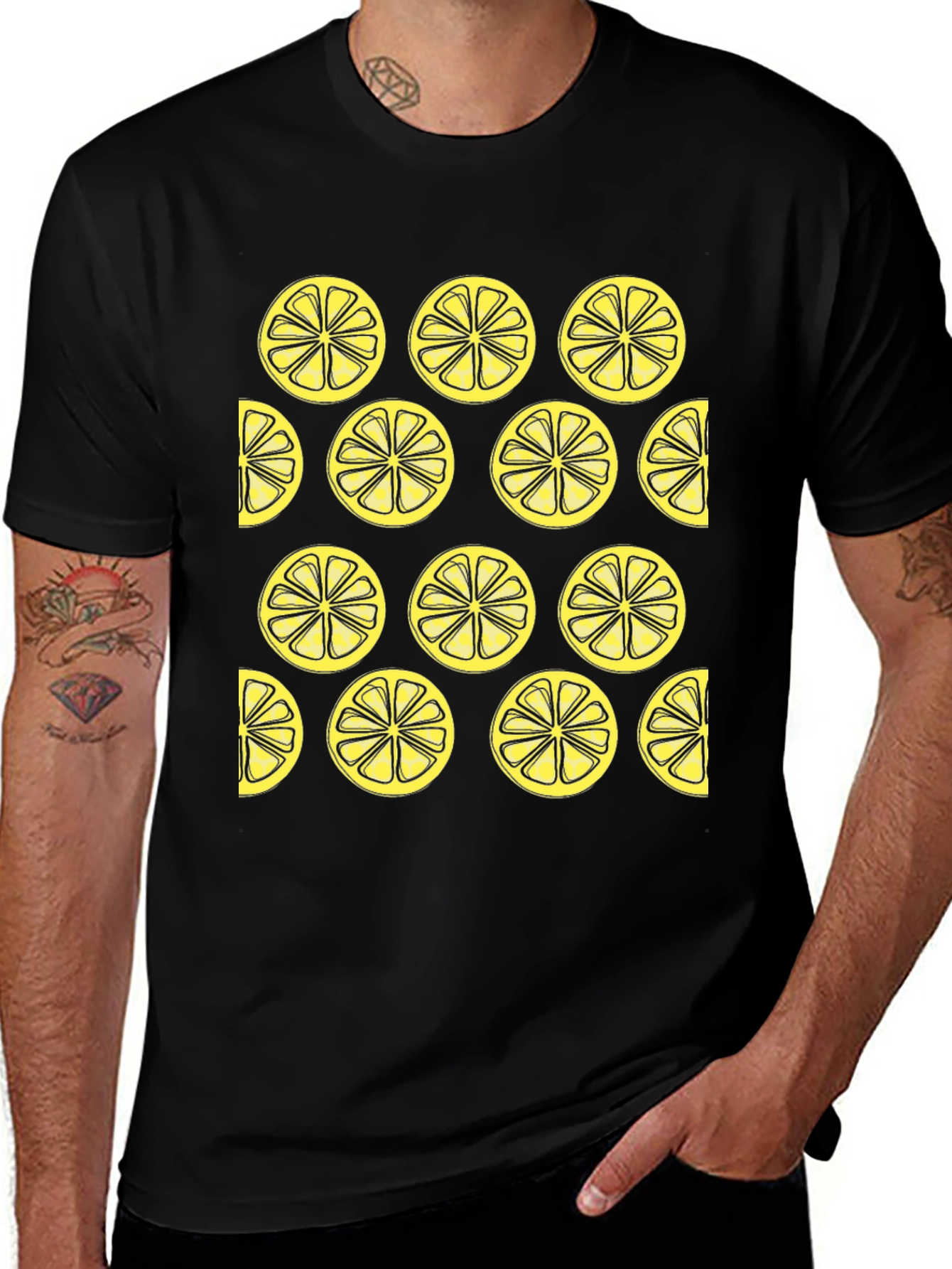 Variant 11 of Lemon Slice Pattern Black Crewneck T-Shirt