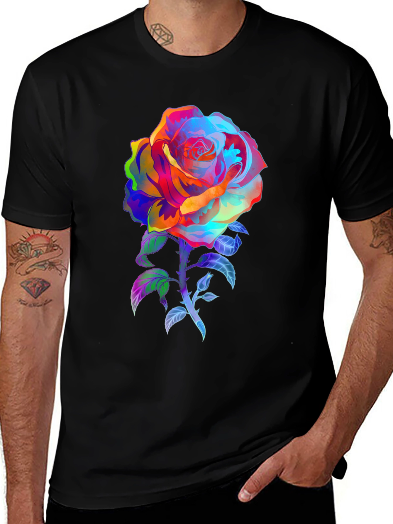 Variant 28 of Vivid Rose Graphic Tee - Black Cotton T-Shirt