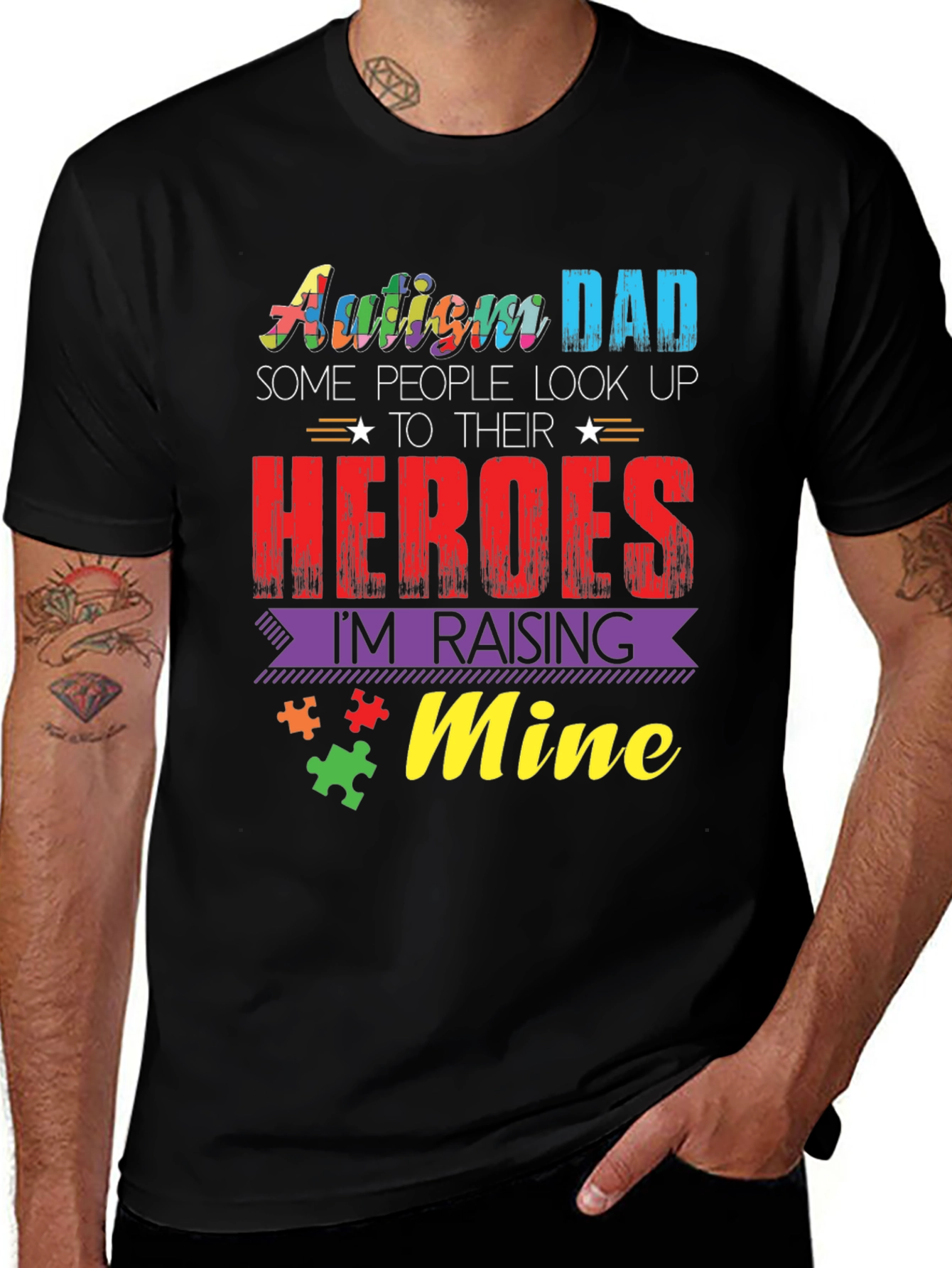 Autism Dad T-Shirt: Raising Heroes