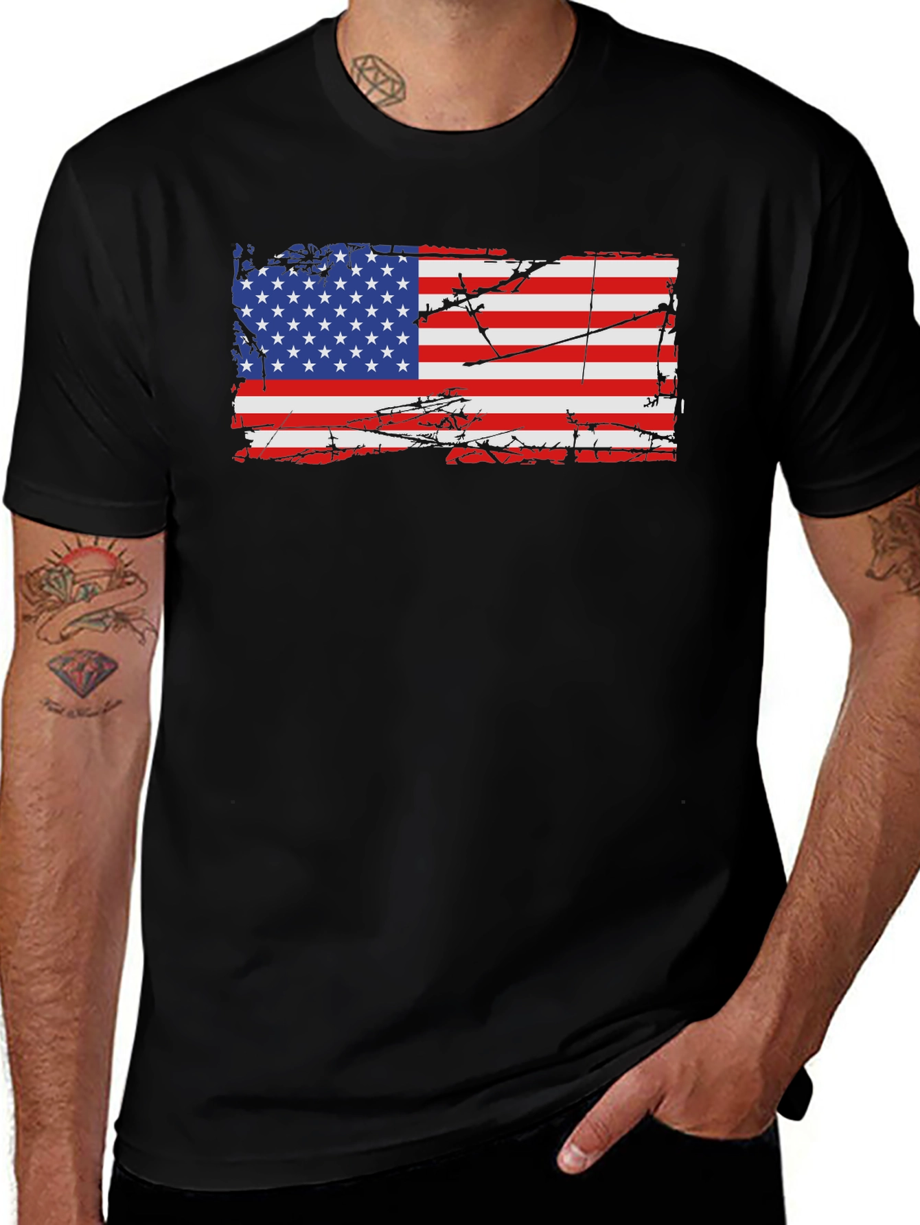 Variant 30 of Distressed American Flag Graphic Tee - Patriotic Black T-Shirt