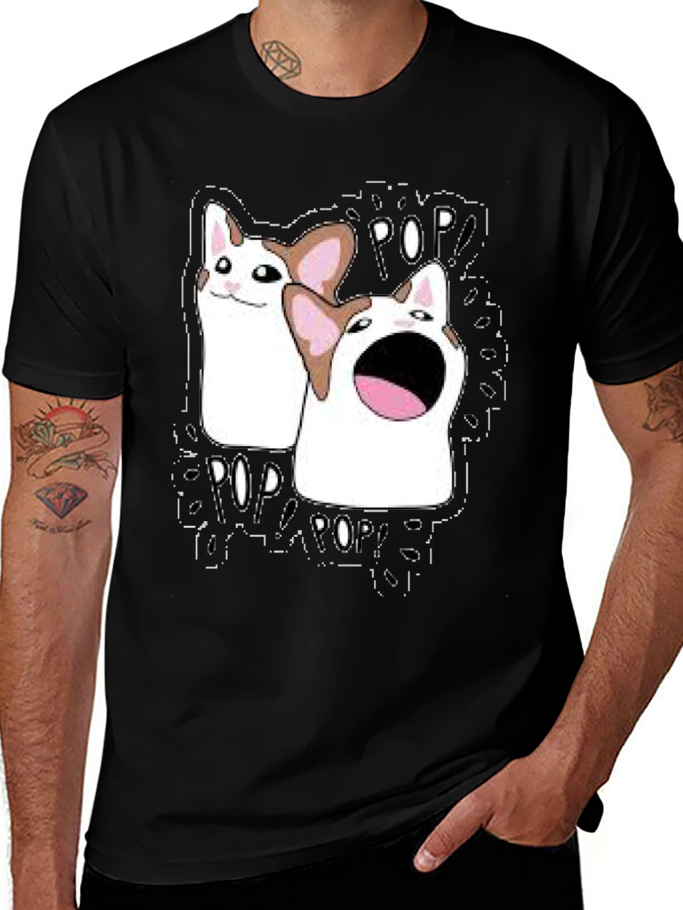 Variant 3 of Pop Cat Meme T-Shirt - Black, Funny Graphic Tee