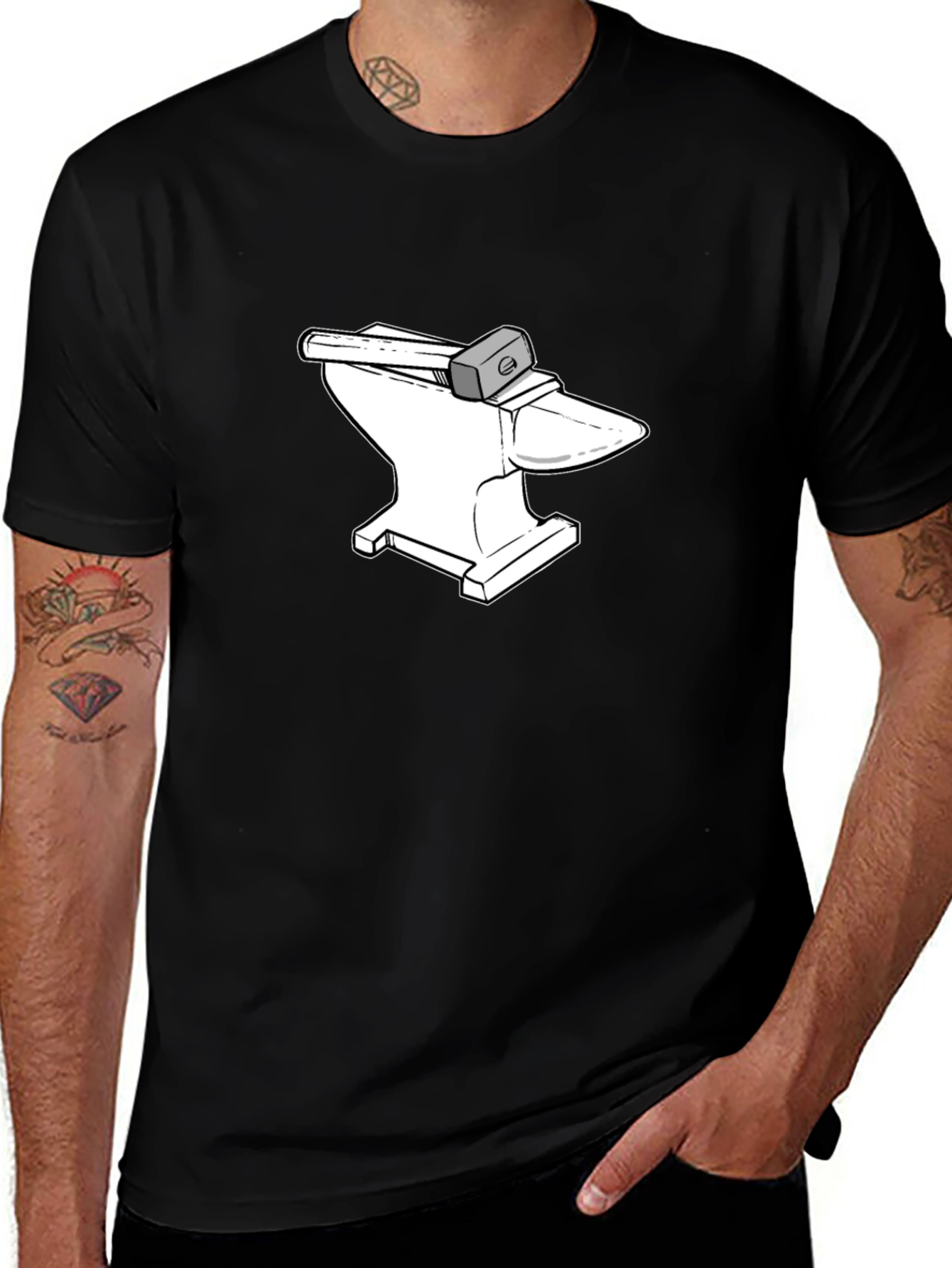 Black Anvil and Hammer Graphic Tee - Black Cotton T-Shirt main image