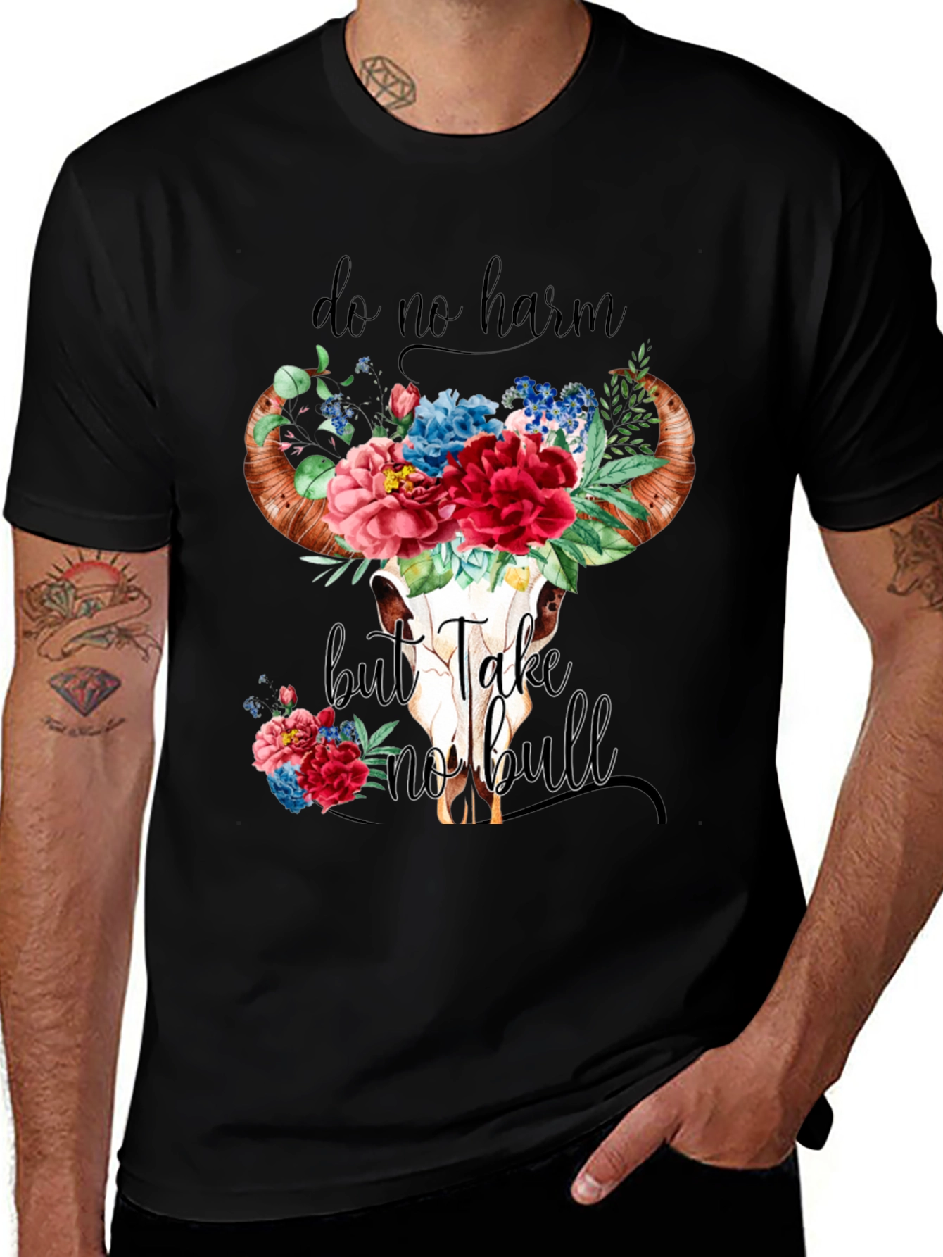 Variant 4 of Do No Harm Bull Skull Graphic Tee