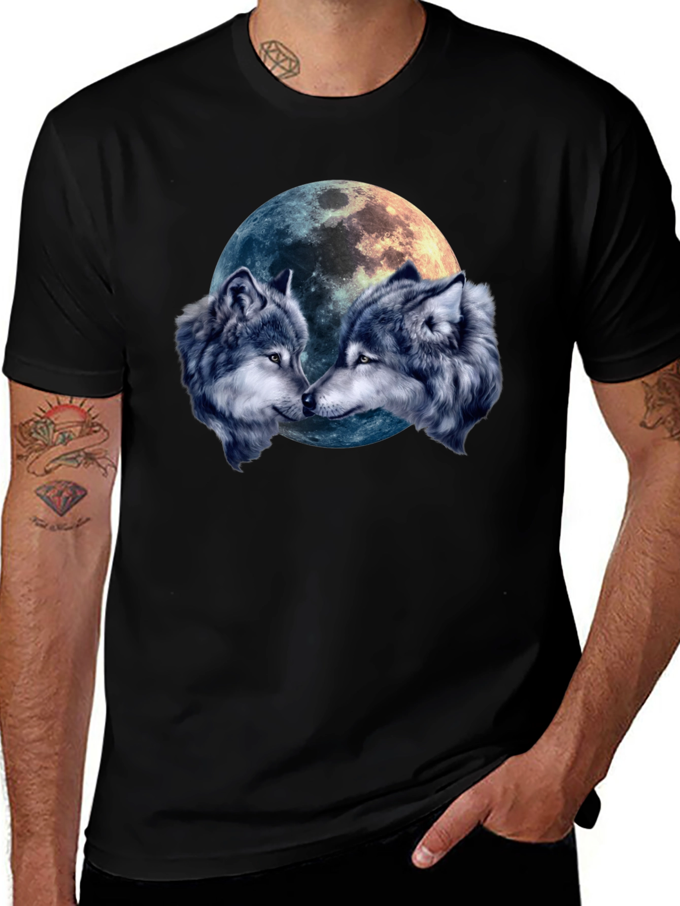 Variant 2 of Wolf Moon T-Shirt - Men's Black Graphic Tee