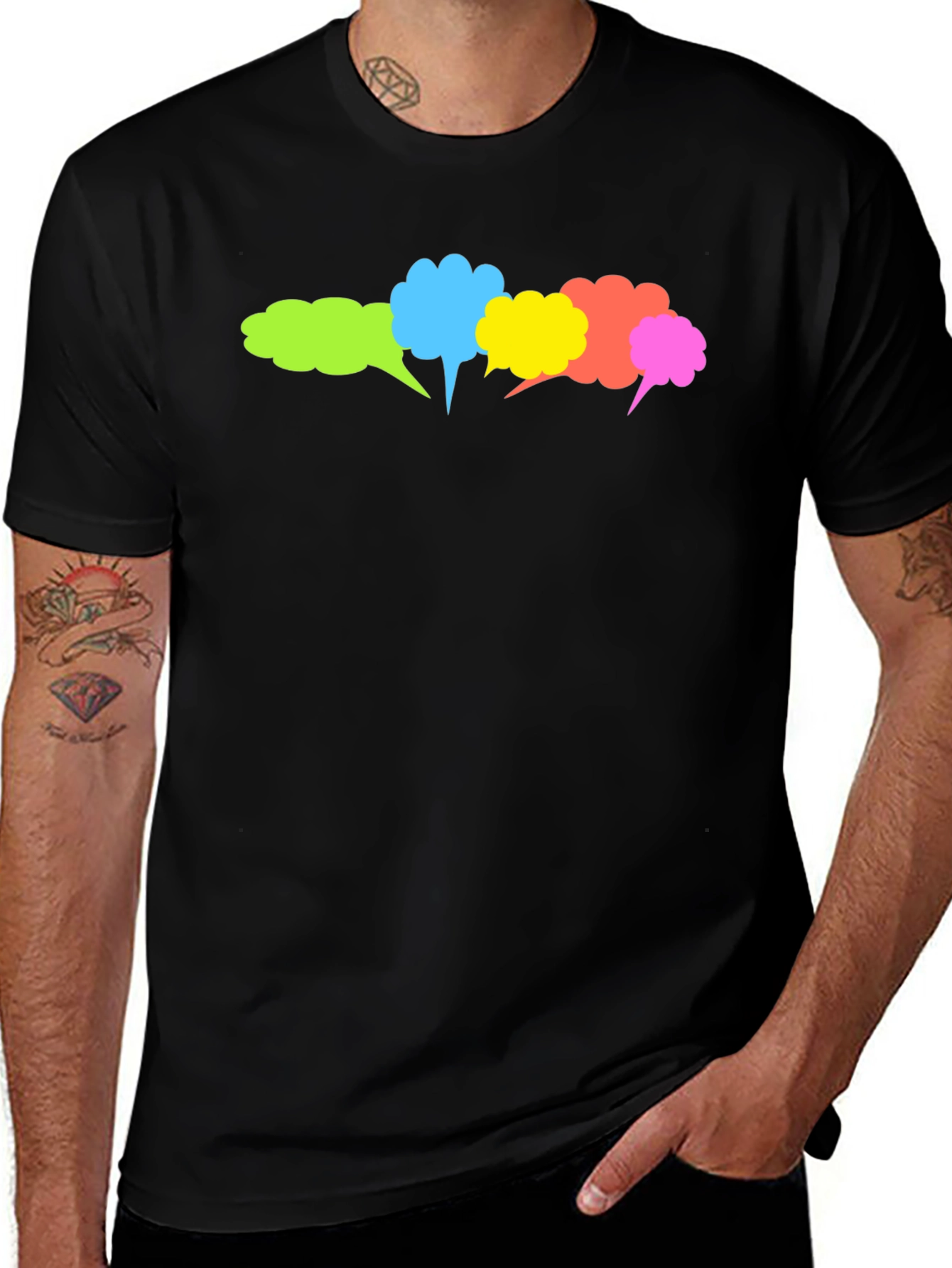 Variant 11 of Colorful Speech Bubble T-Shirt, Black Cotton Tee