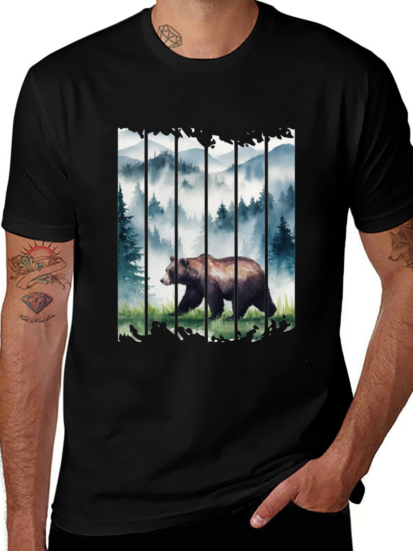 Variant 28 of Grizzly Bear Forest Tee - Nature Inspired Graphic T-Shirt