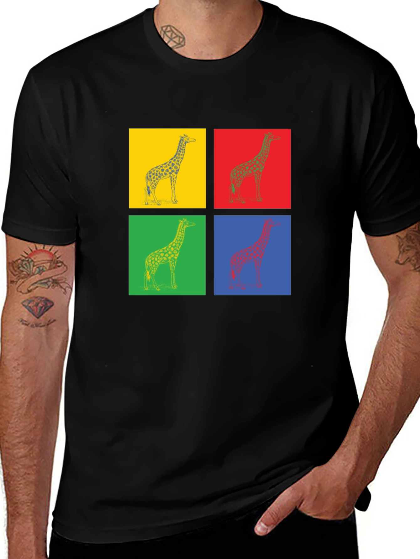 Pop Art Giraffe Graphic Tee - Colorful Square Design