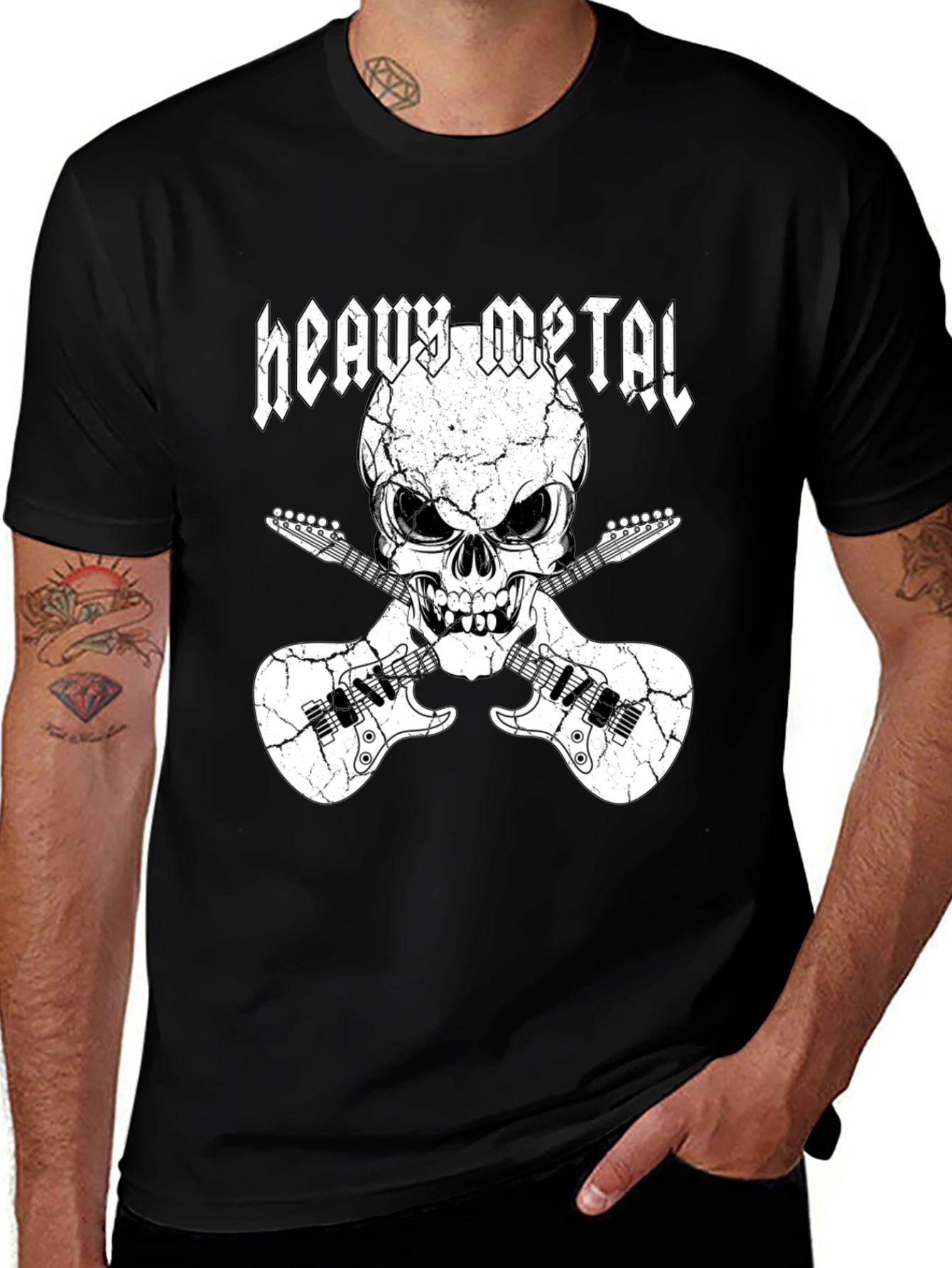 Heavy Metal Skull & Guitars Graphic T-Shirt