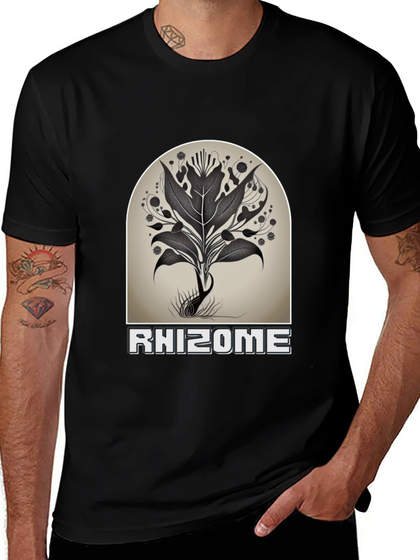 Variant 21 of Rhizome Plant Graphic Black T-Shirt