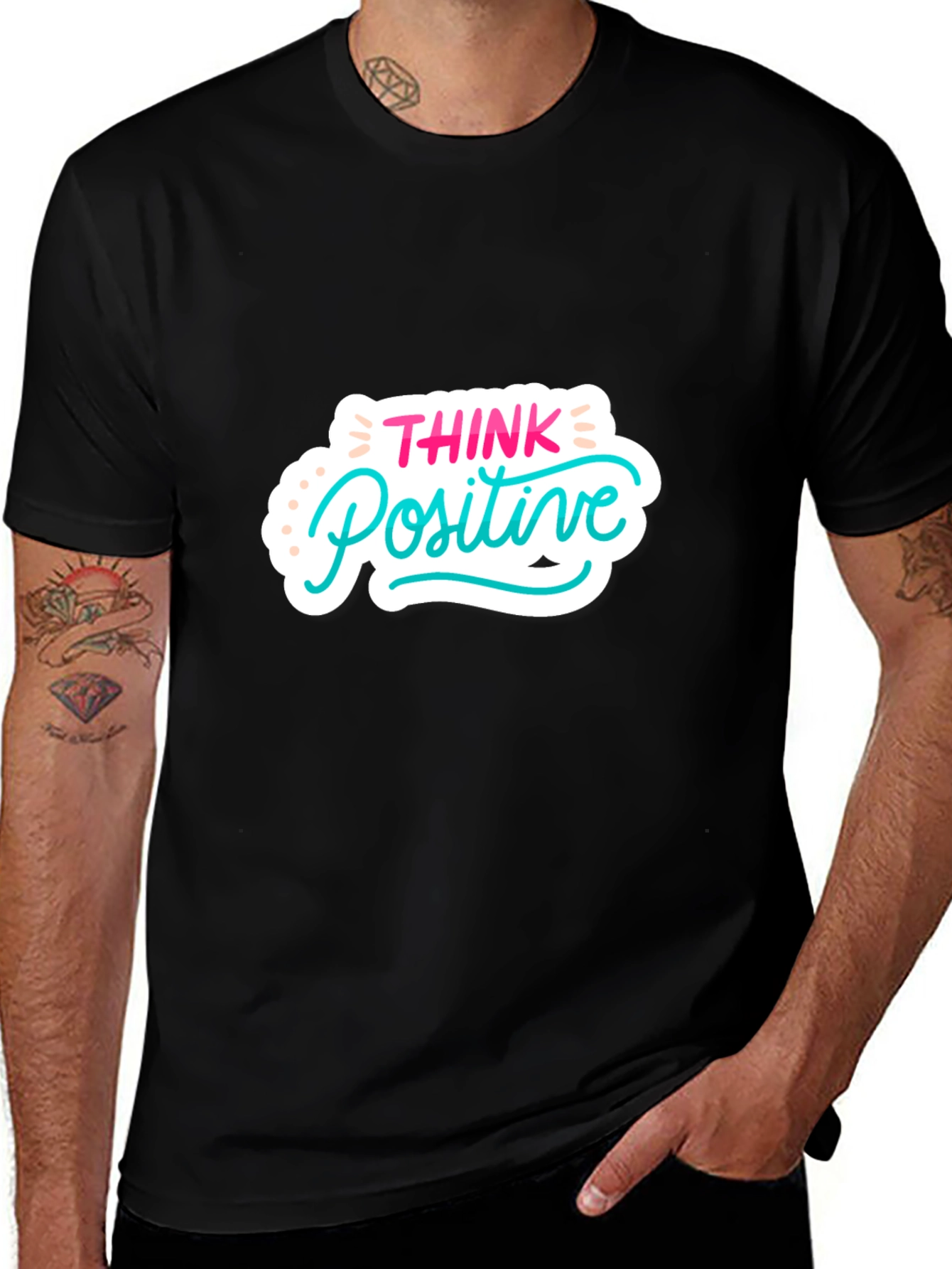 Variant 3 of Think Positive Graphic T-Shirt - Casual Black Tee