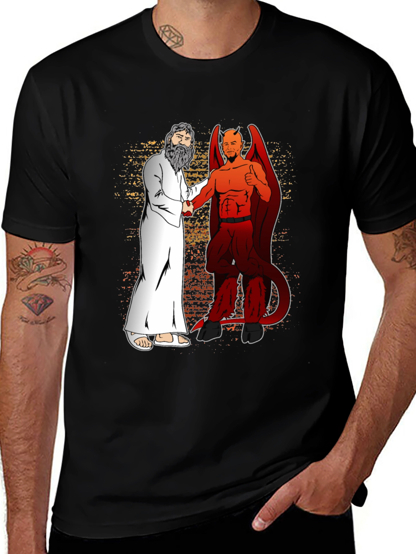 Variant 26 of God & Devil Shaking Hands Graphic T-Shirt