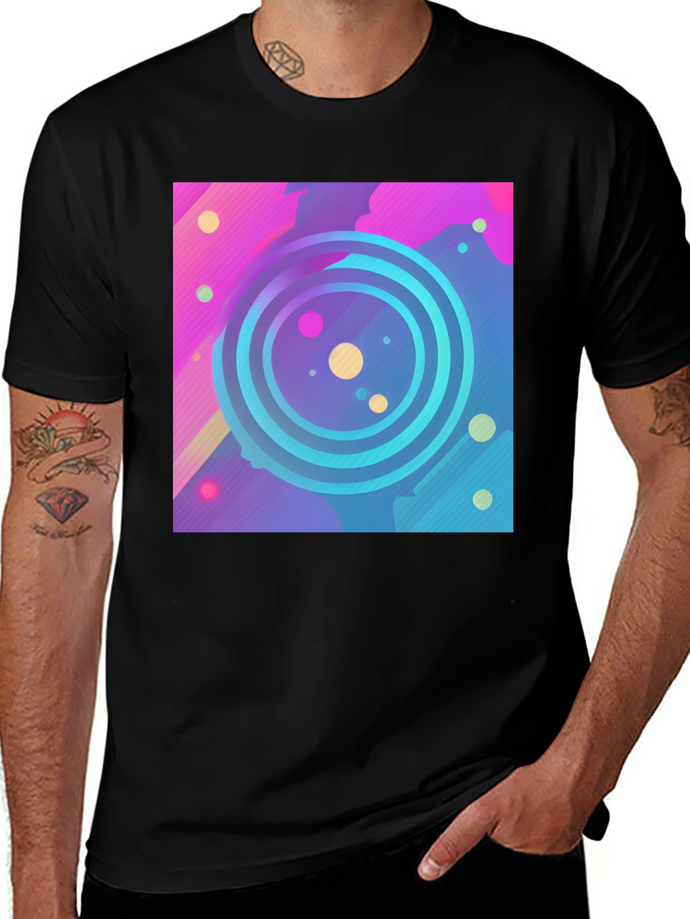 Abstract Circle Graphic Tee - Black