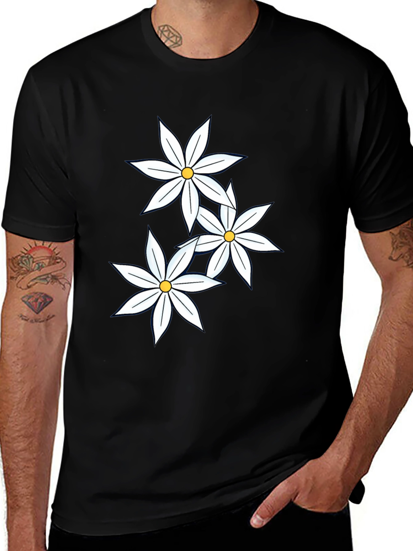 Black Black T-Shirt with Floral Design main image
