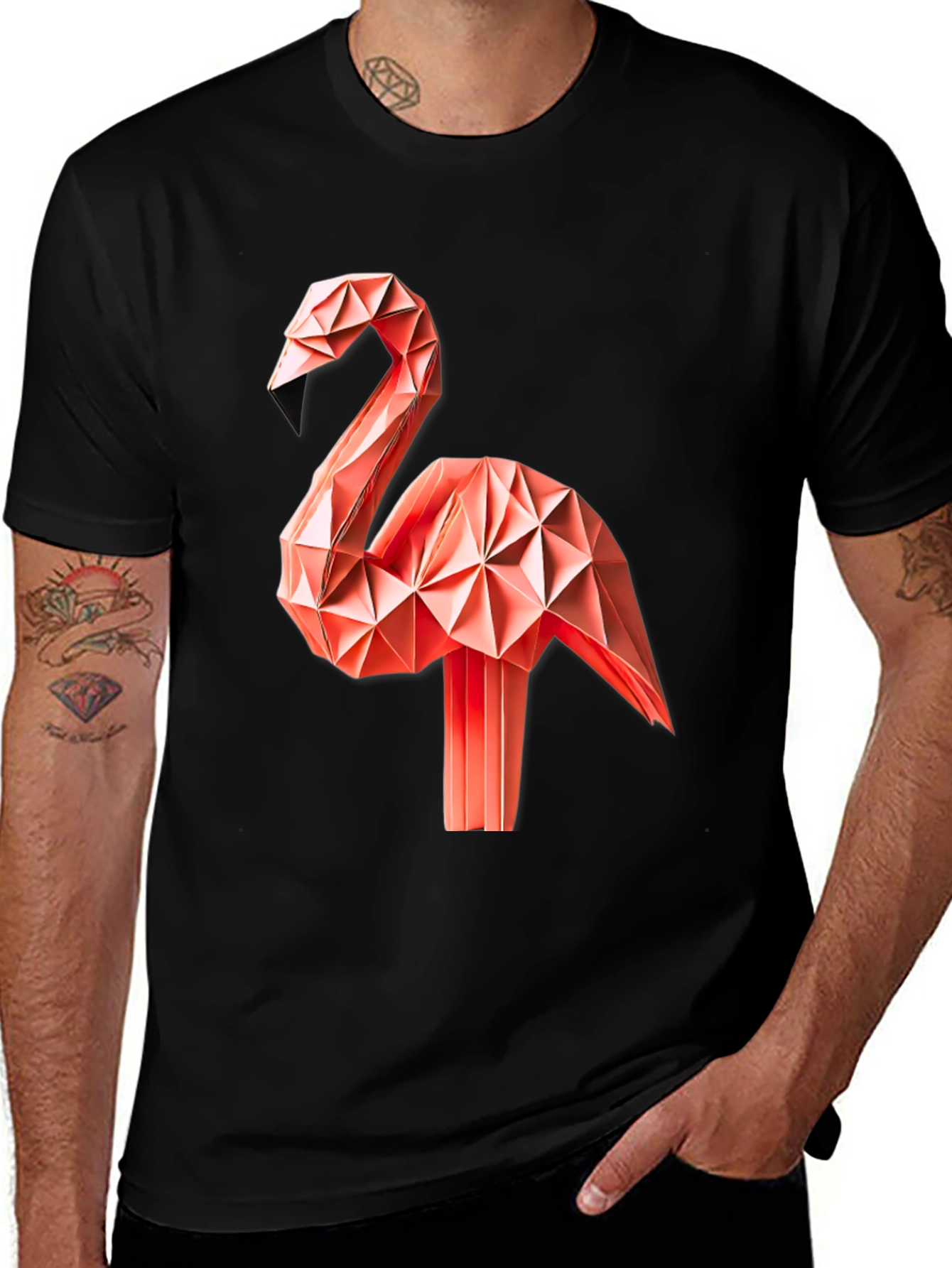 Variant 28 of Geometric Origami Flamingo Graphic T-Shirt