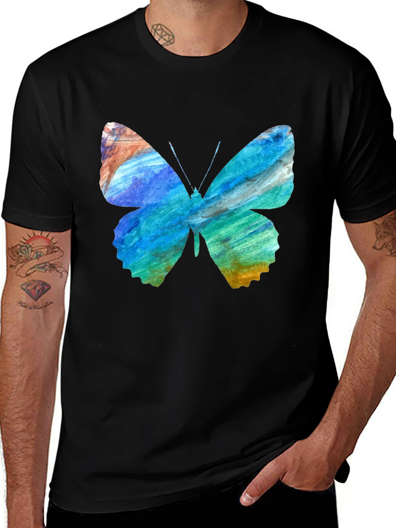 Variant 16 of Colorful Butterfly Graphic Black T-Shirt