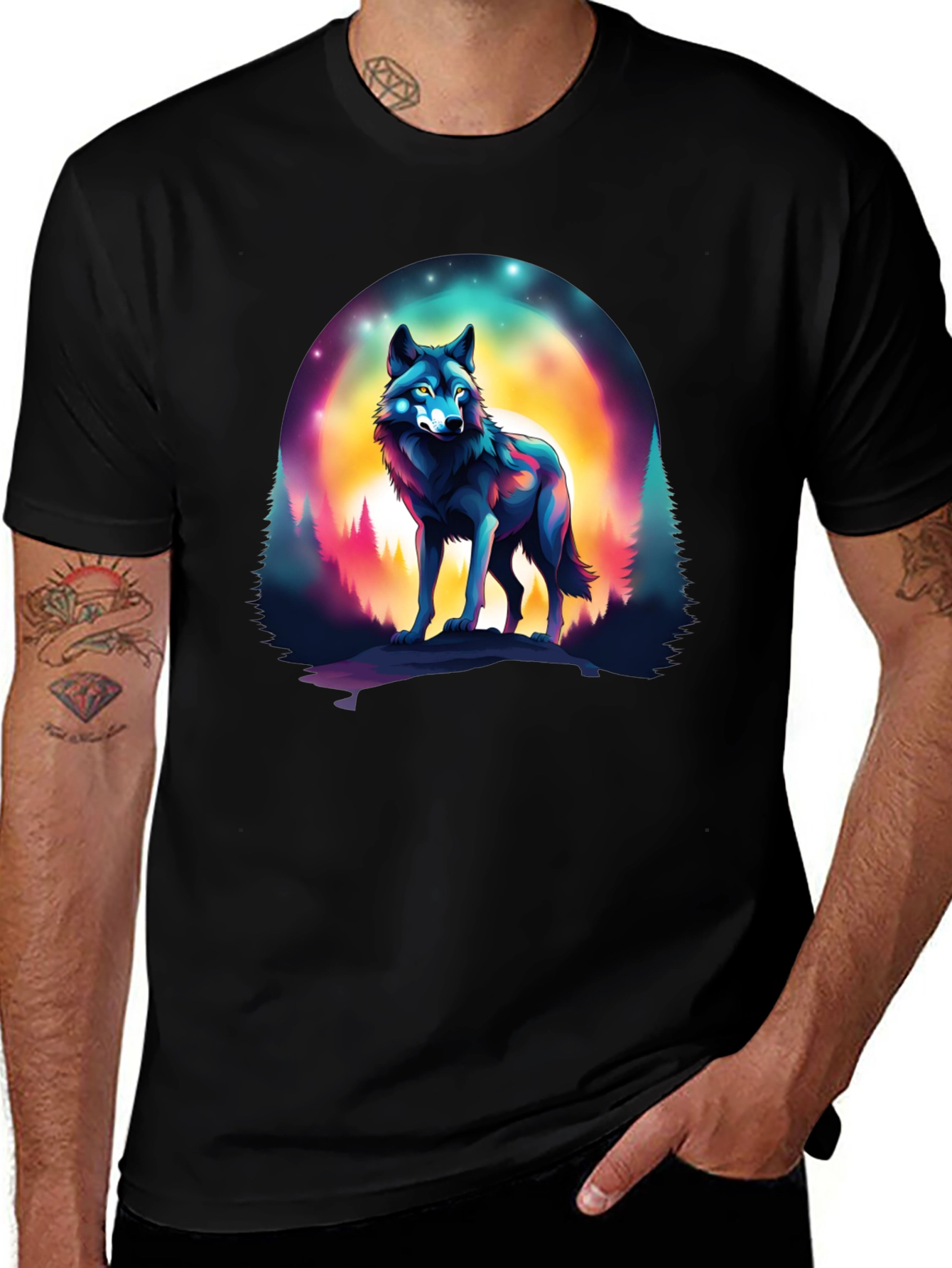 Variant 2 of Wolf Graphic Tee - Men's Black T-Shirt