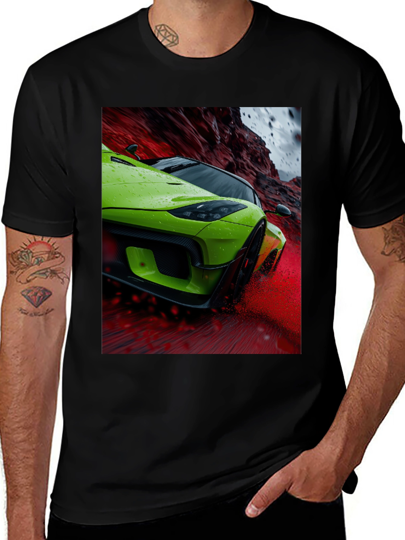 Variant 22 of Green Sports Car Graphic Tee - Sleek Style