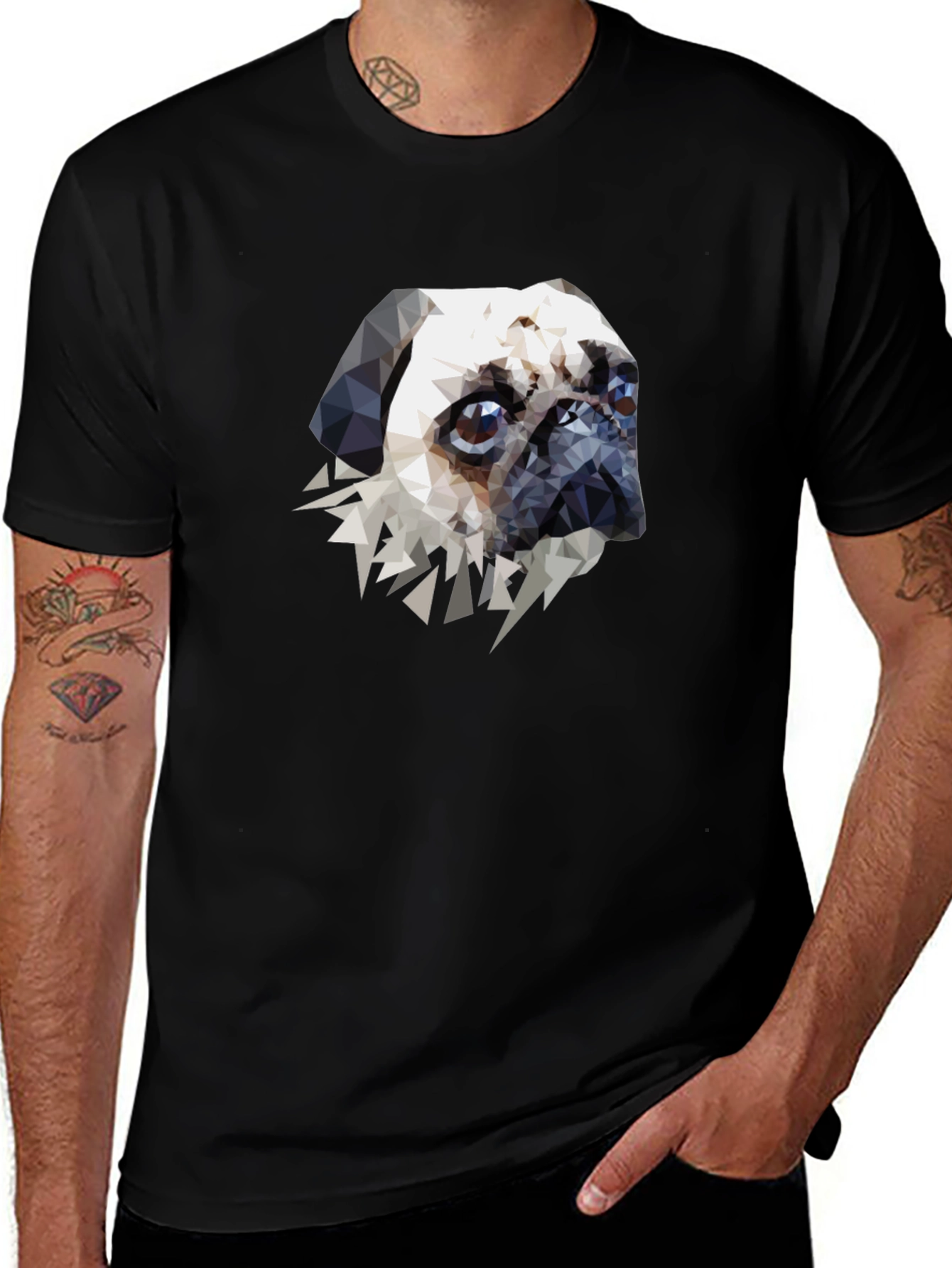 Geometric Pug Graphic Tee - Black