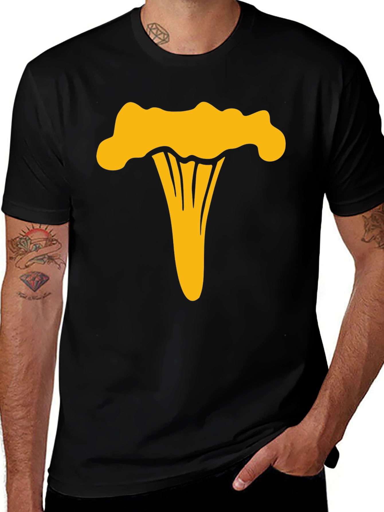 Variant 4 of Chanterelle Mushroom Graphic Tee - Black Cotton T-Shirt