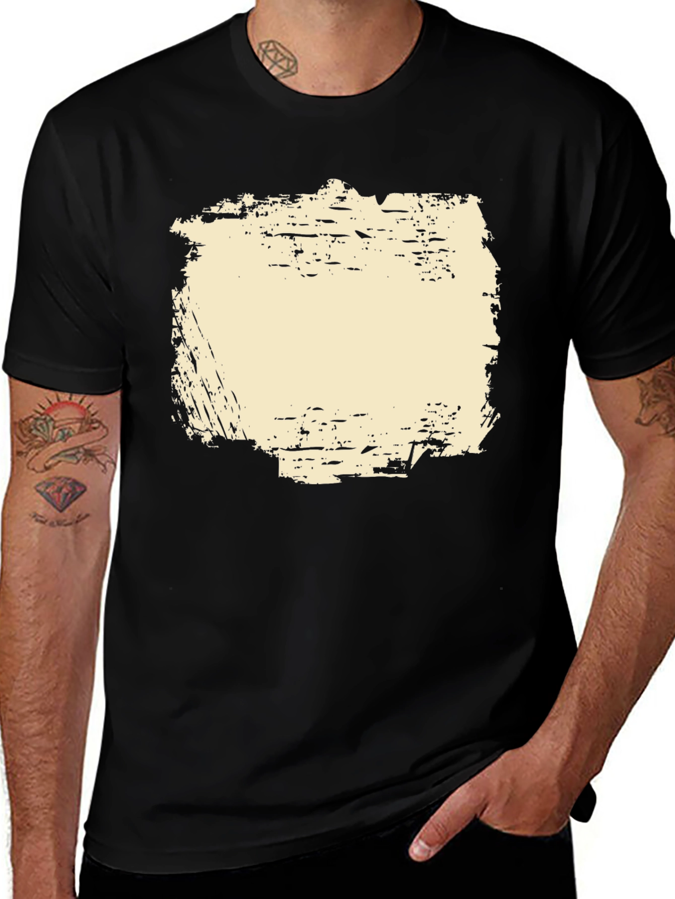 Variant 19 of Black Tee with Distressed Rectangular Graphic