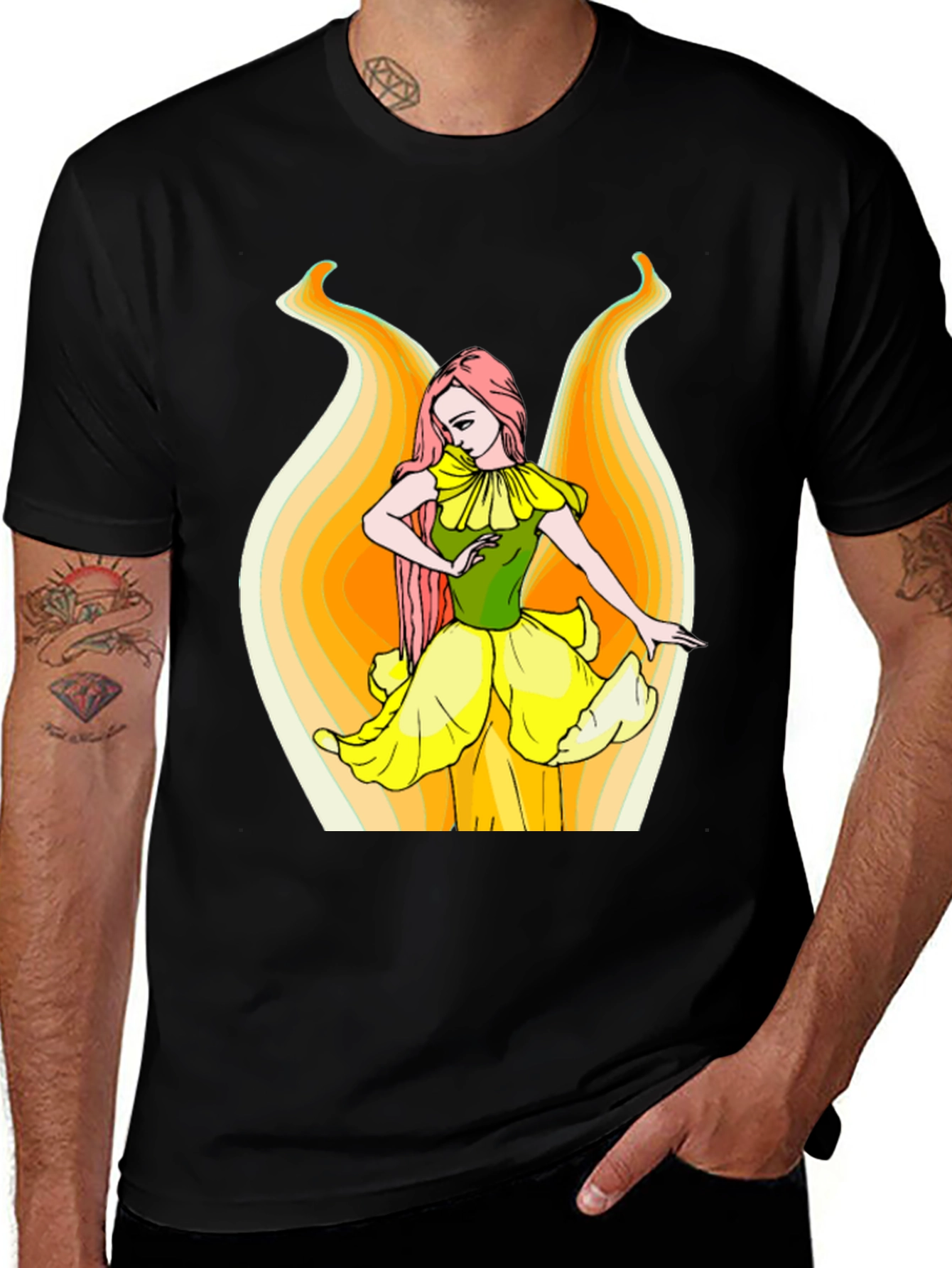 Variant 10 of Floral Fairy Graphic T-Shirt - Black