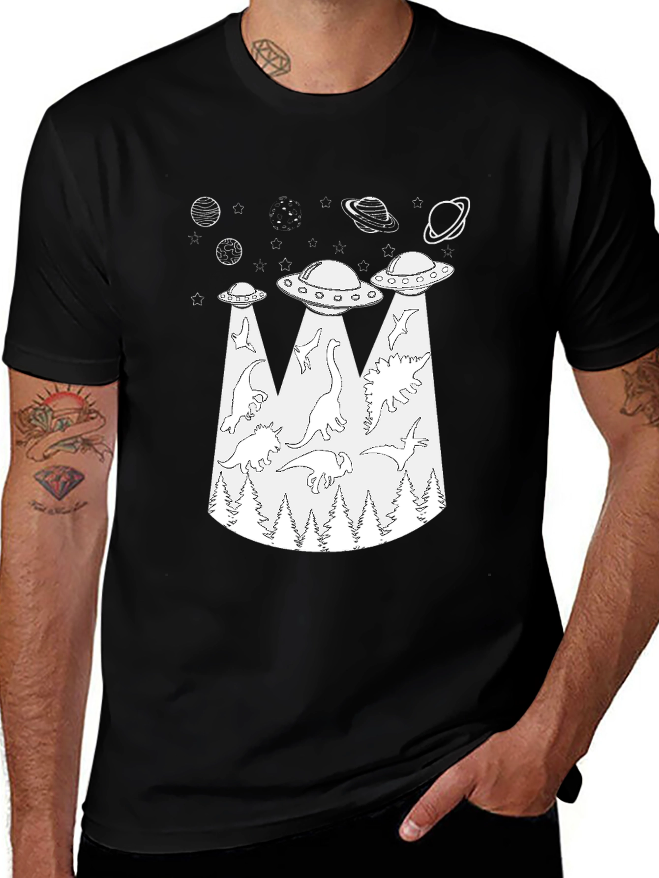 Dinosaur Abduction T-Shirt - UFO Alien Beam