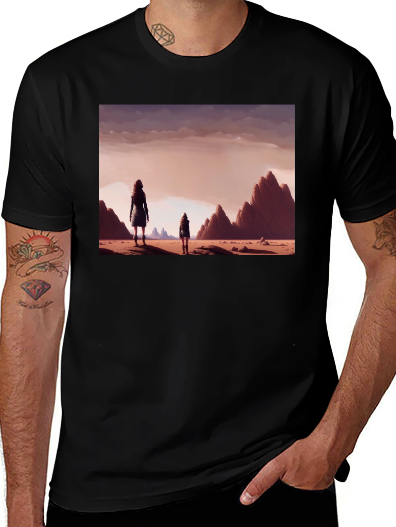 Variant 25 of Desert Scene Graphic Tee - Black Cotton T-Shirt
