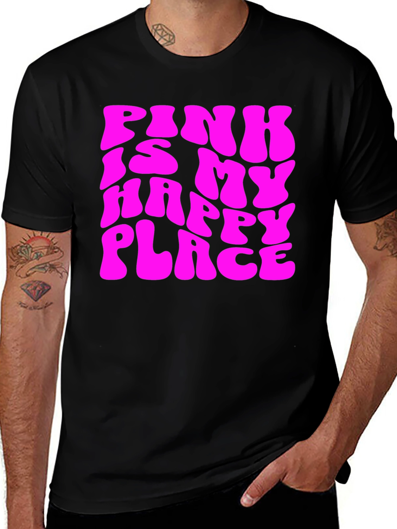 Variant 20 of Pink Is My Happy Place Graphic Tee - Black