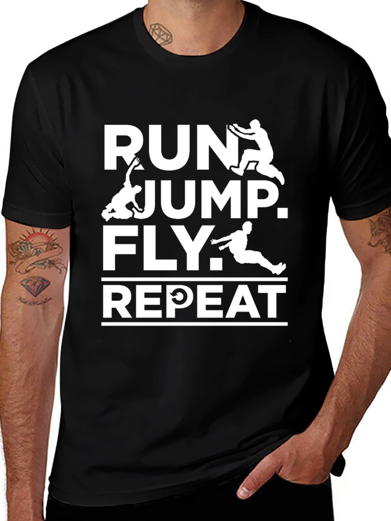 Variant 29 of Run, Jump, Fly, Repeat Black T-Shirt
